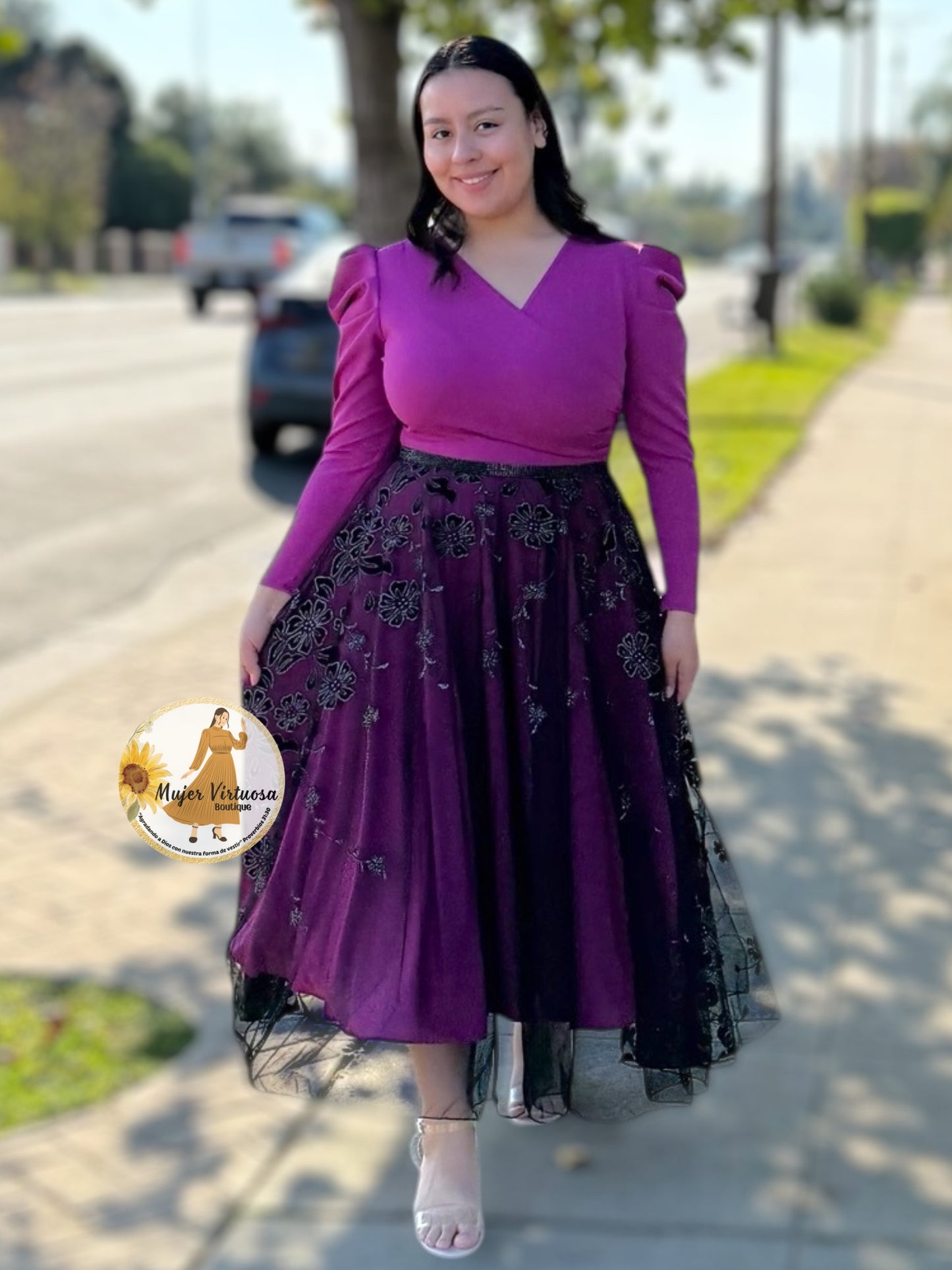 Larissa Magenta & Black Mesh Dress