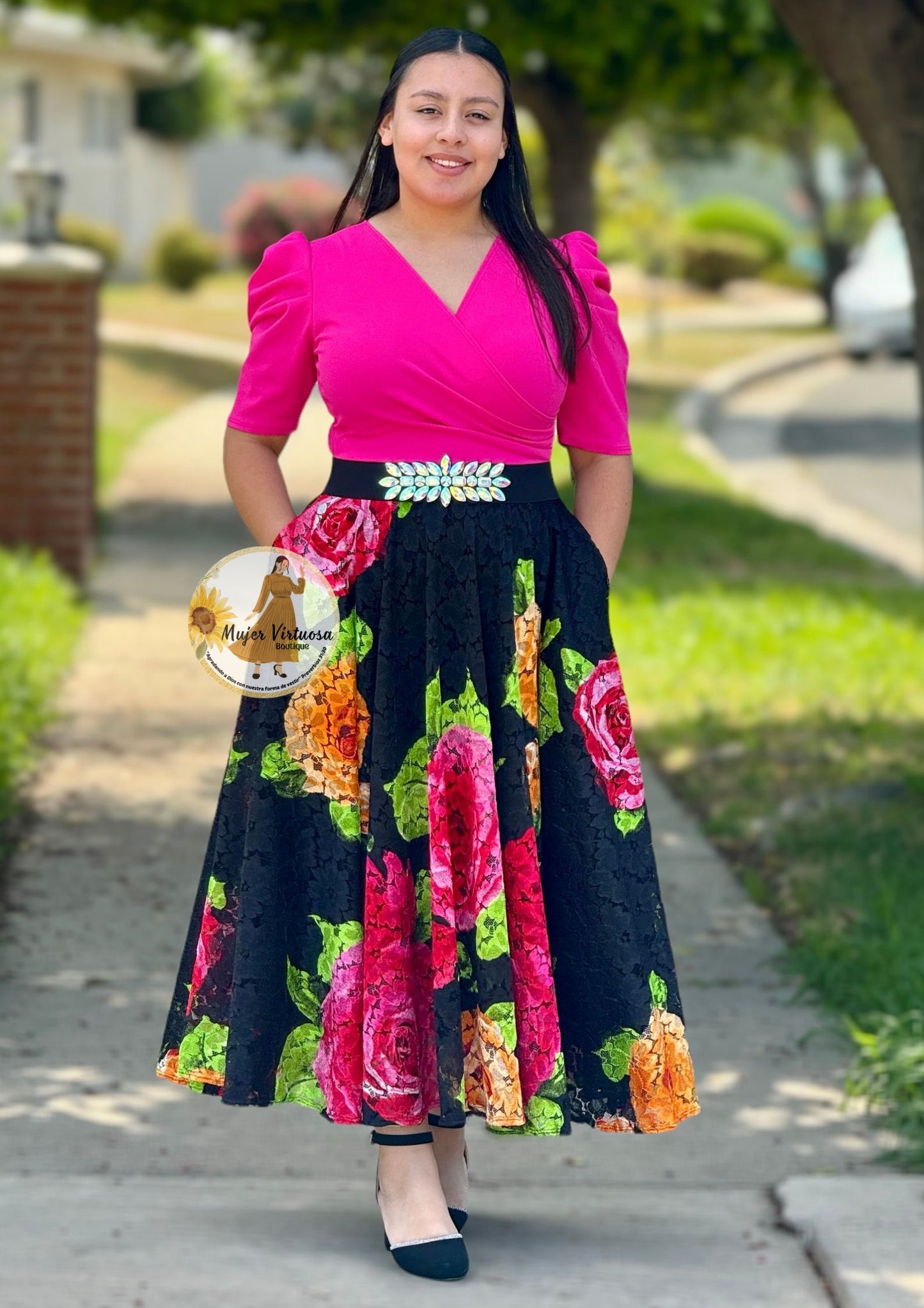 Fucsia “Colorful Roses” Lace Dress