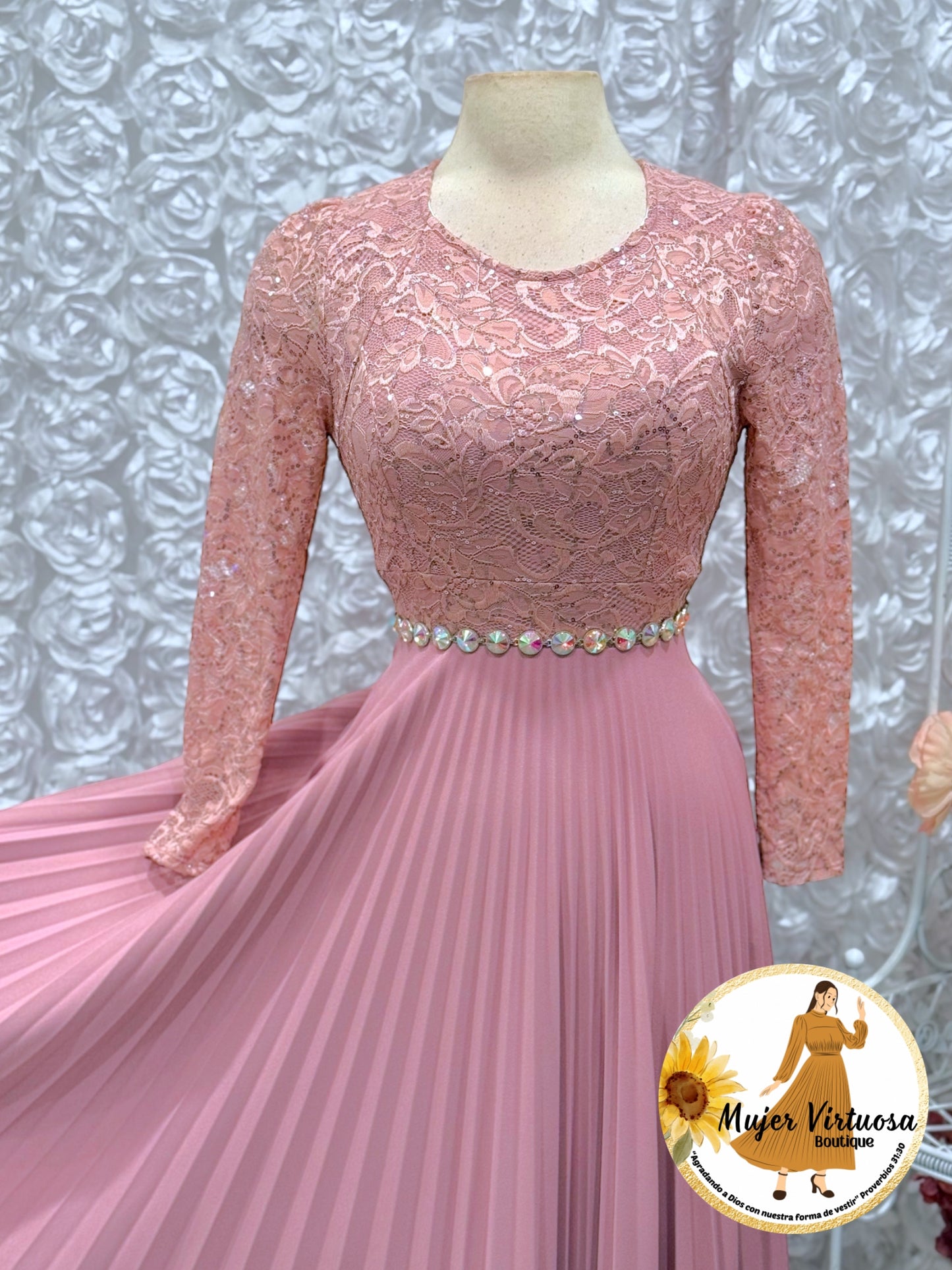 Arely Pink Lace & Crepe Dress