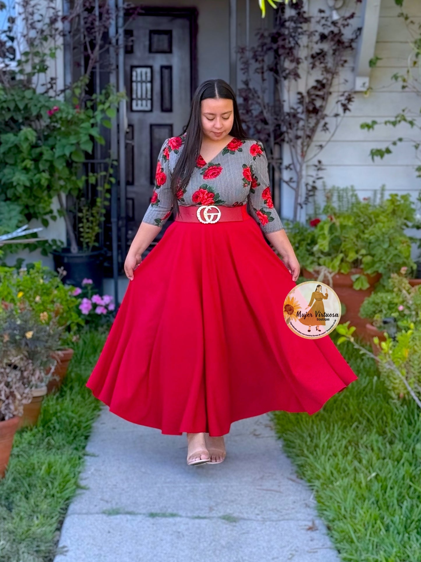 Eva Red with Roses Dress
