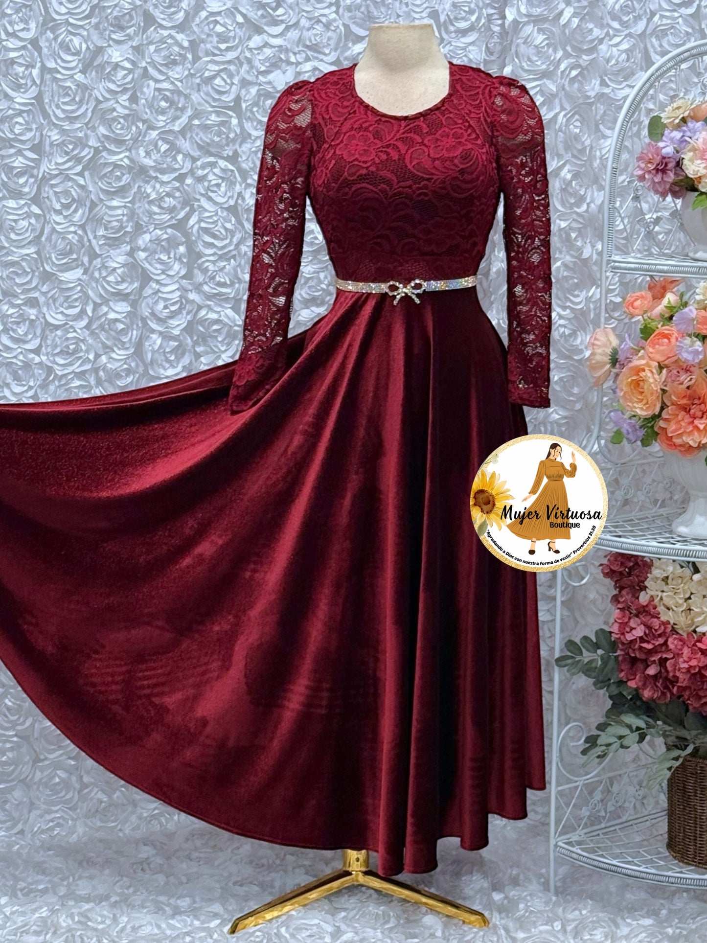 Burgundy Lace & Velvet Dress