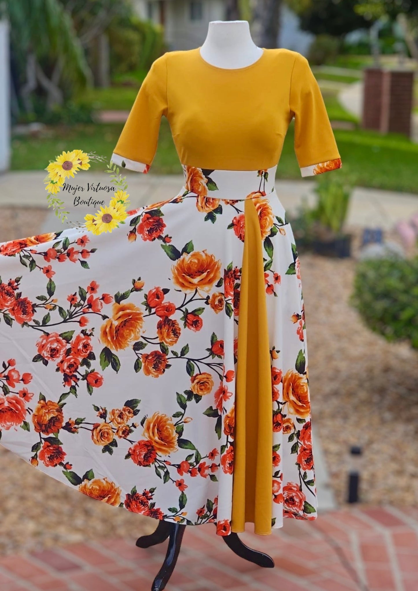 Andrea Mustard Floral Dress