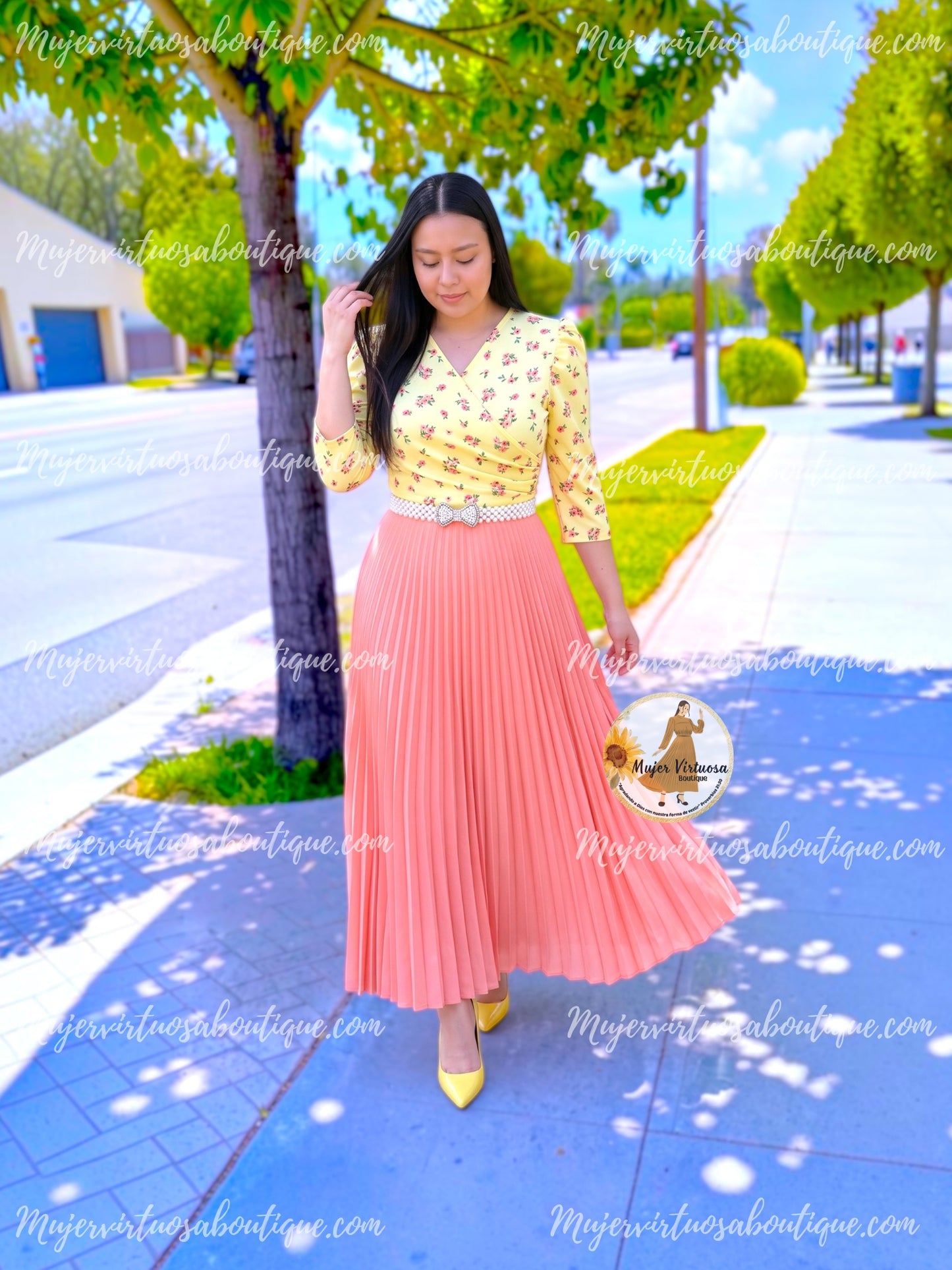 Celine Butter Yellow & Melon Dress