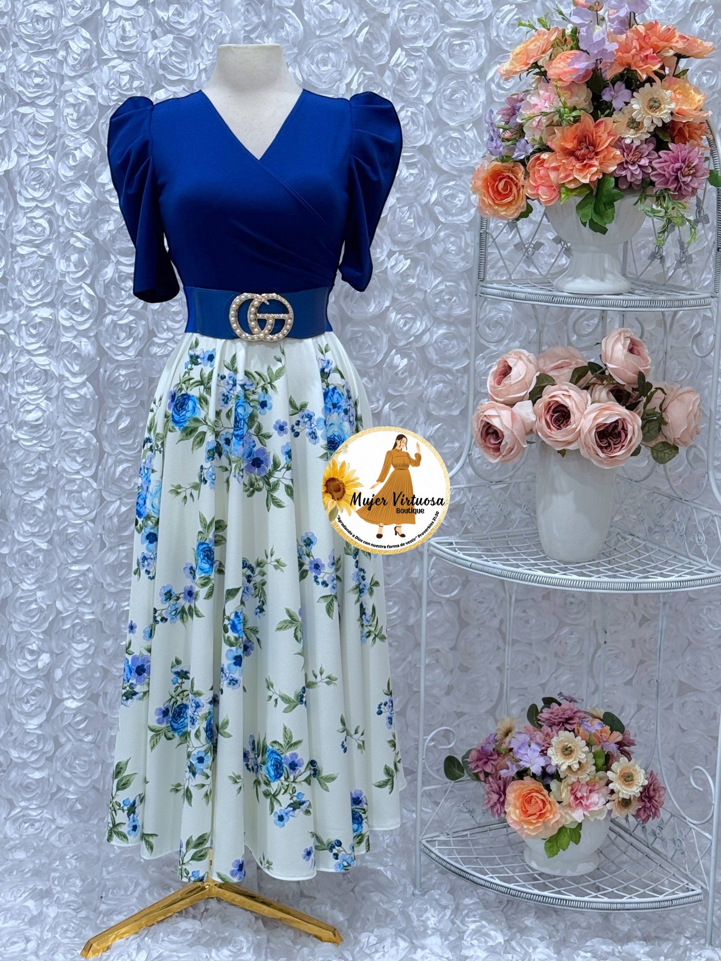 Susan Blue/White Floral Dress