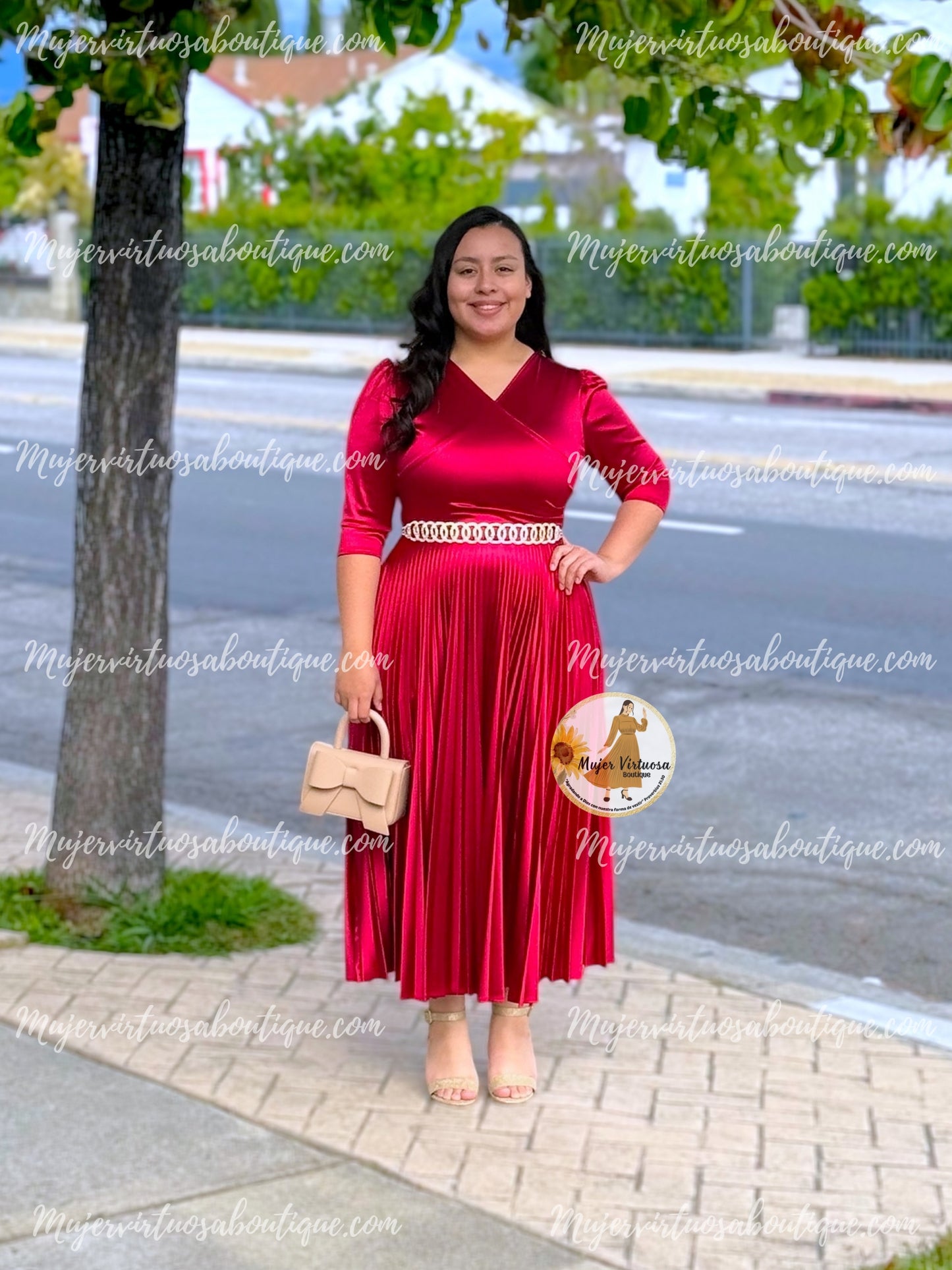 Celine Cherry Red Satin Dress
