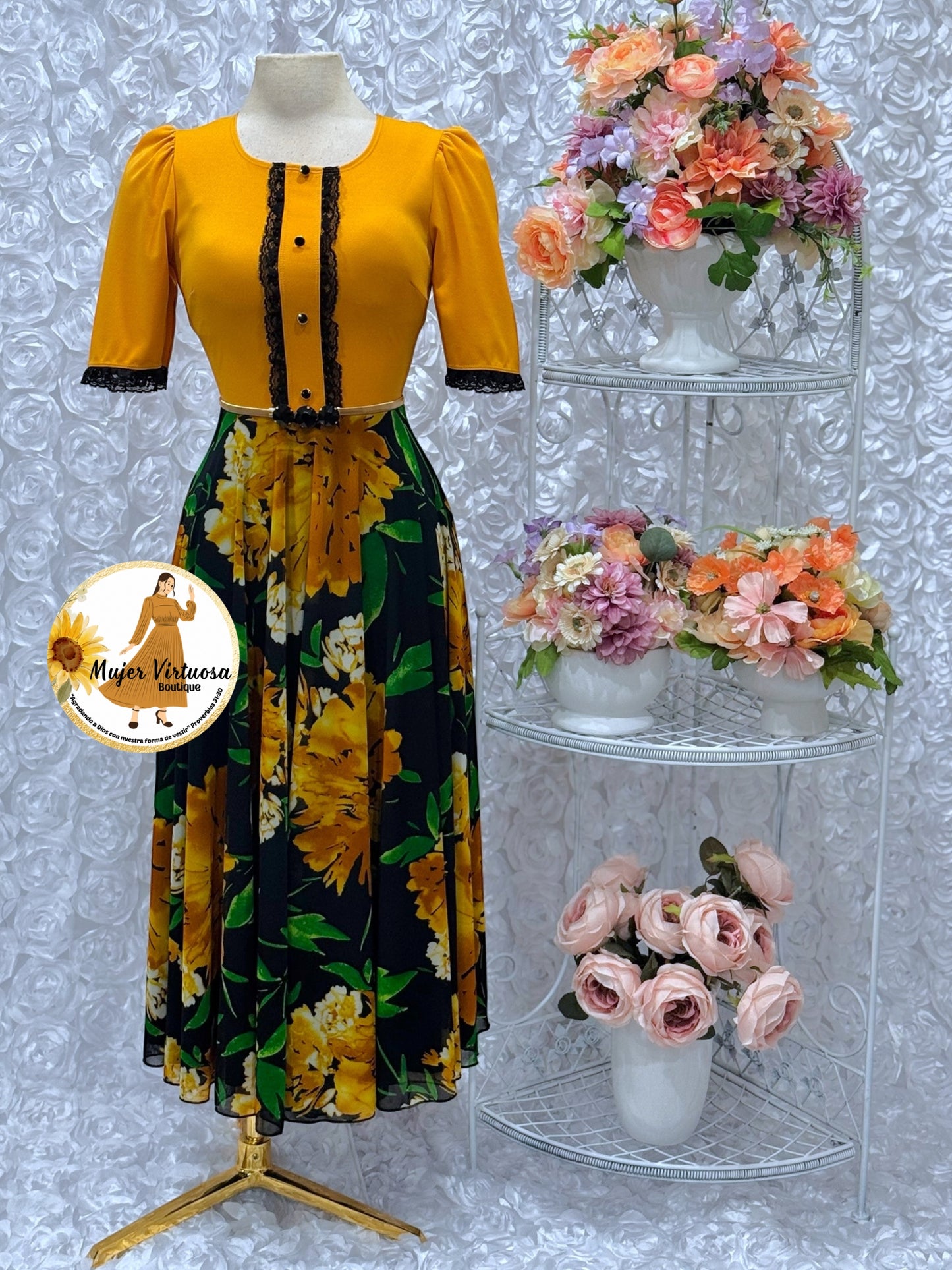 Eleanore Mustard & Black Dress