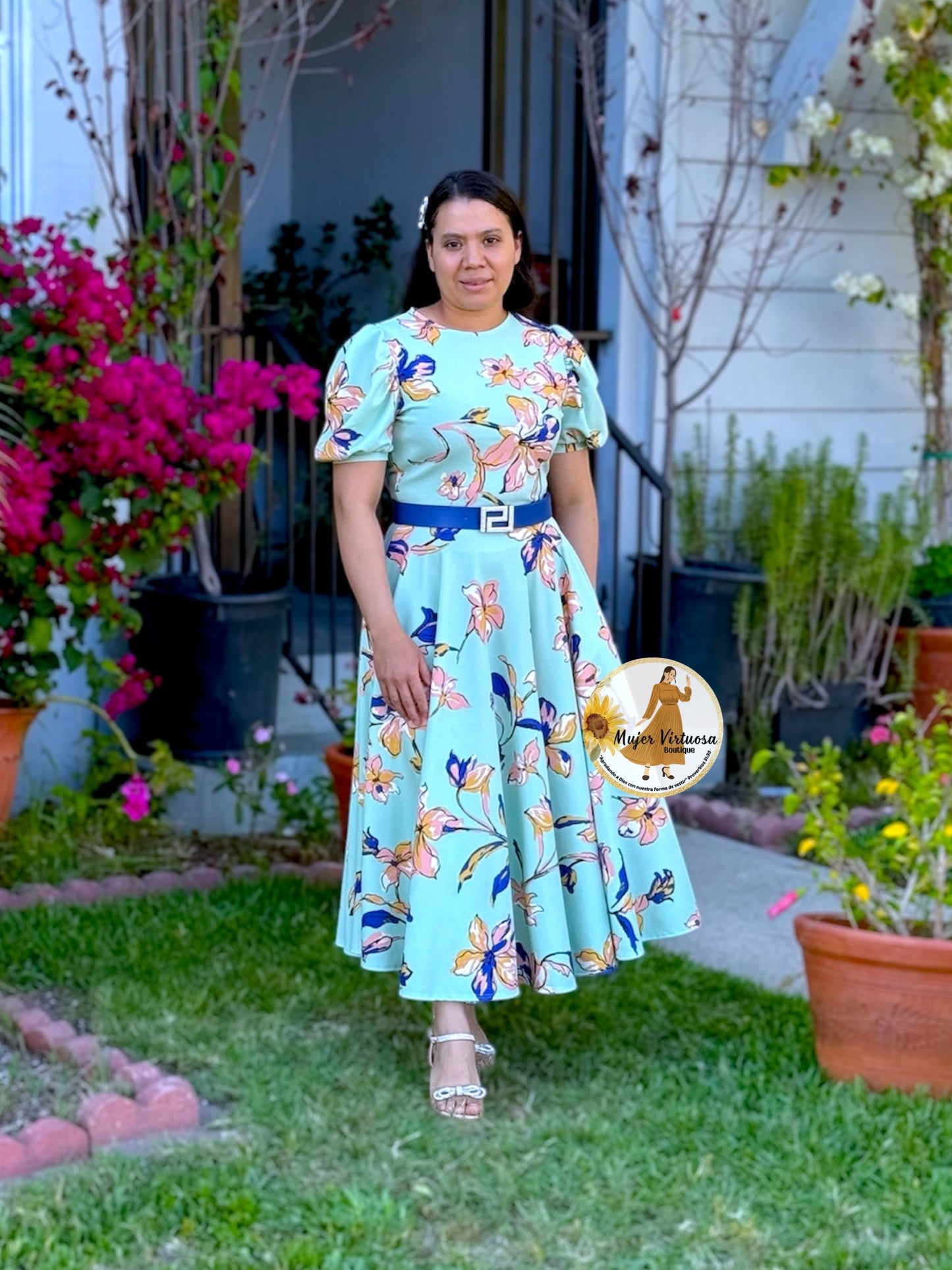 Vicky Mint Floral Midi Dress