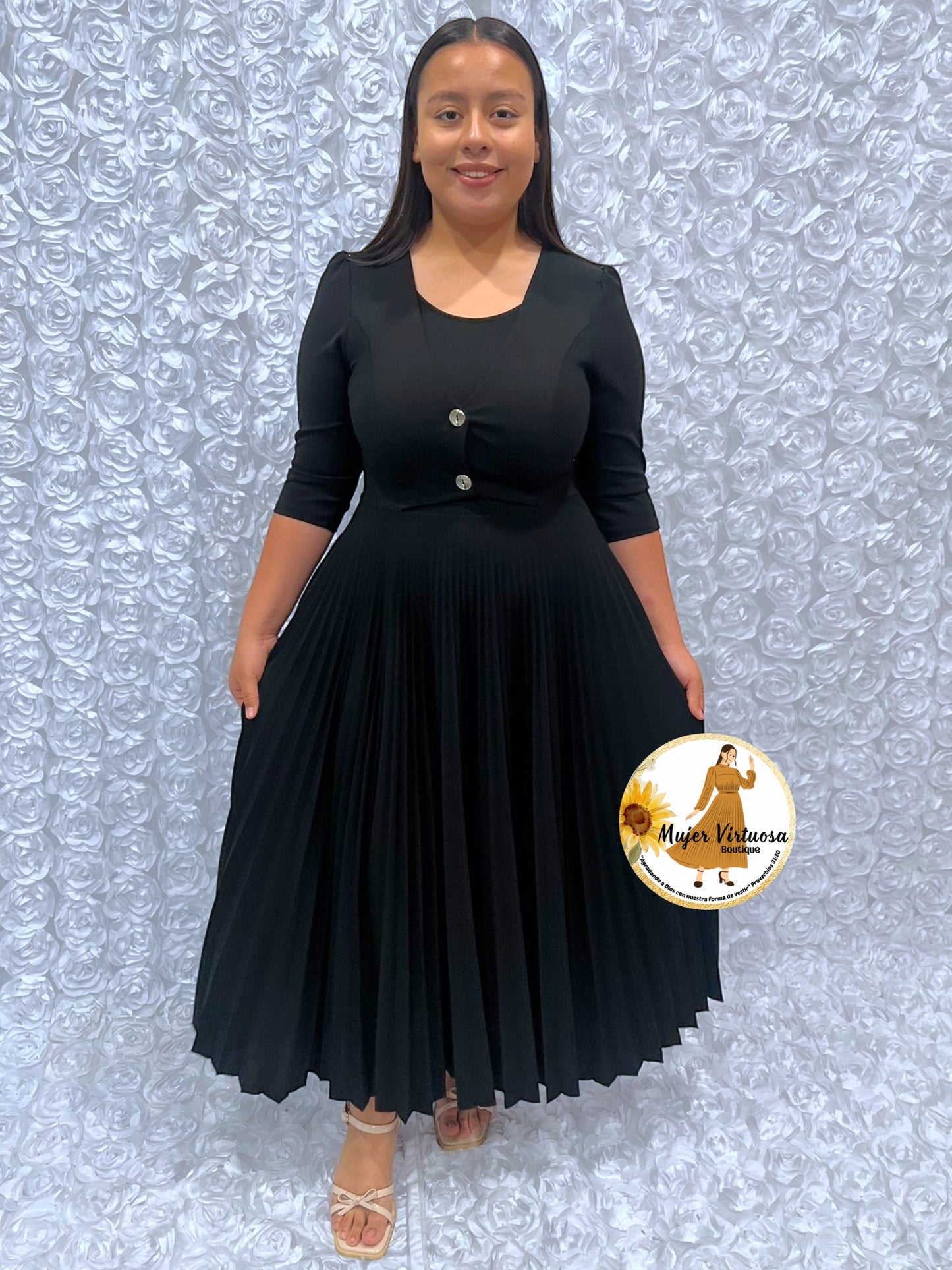 Milena Black Pleated Dress