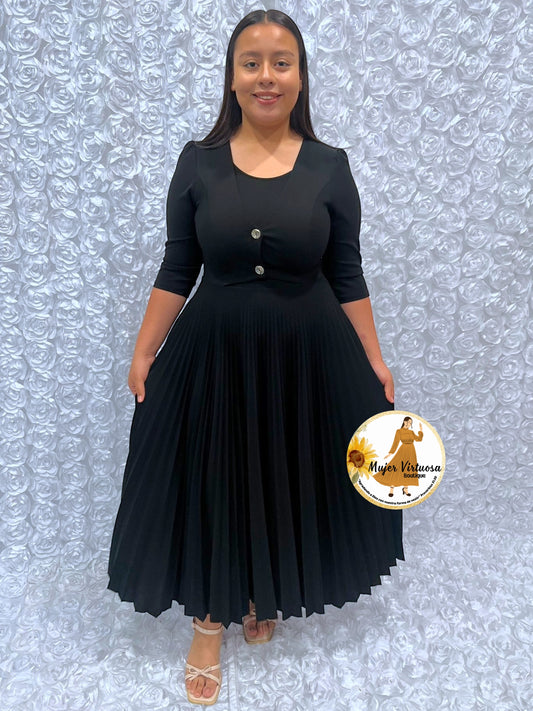 Milena Black Pleated Dress