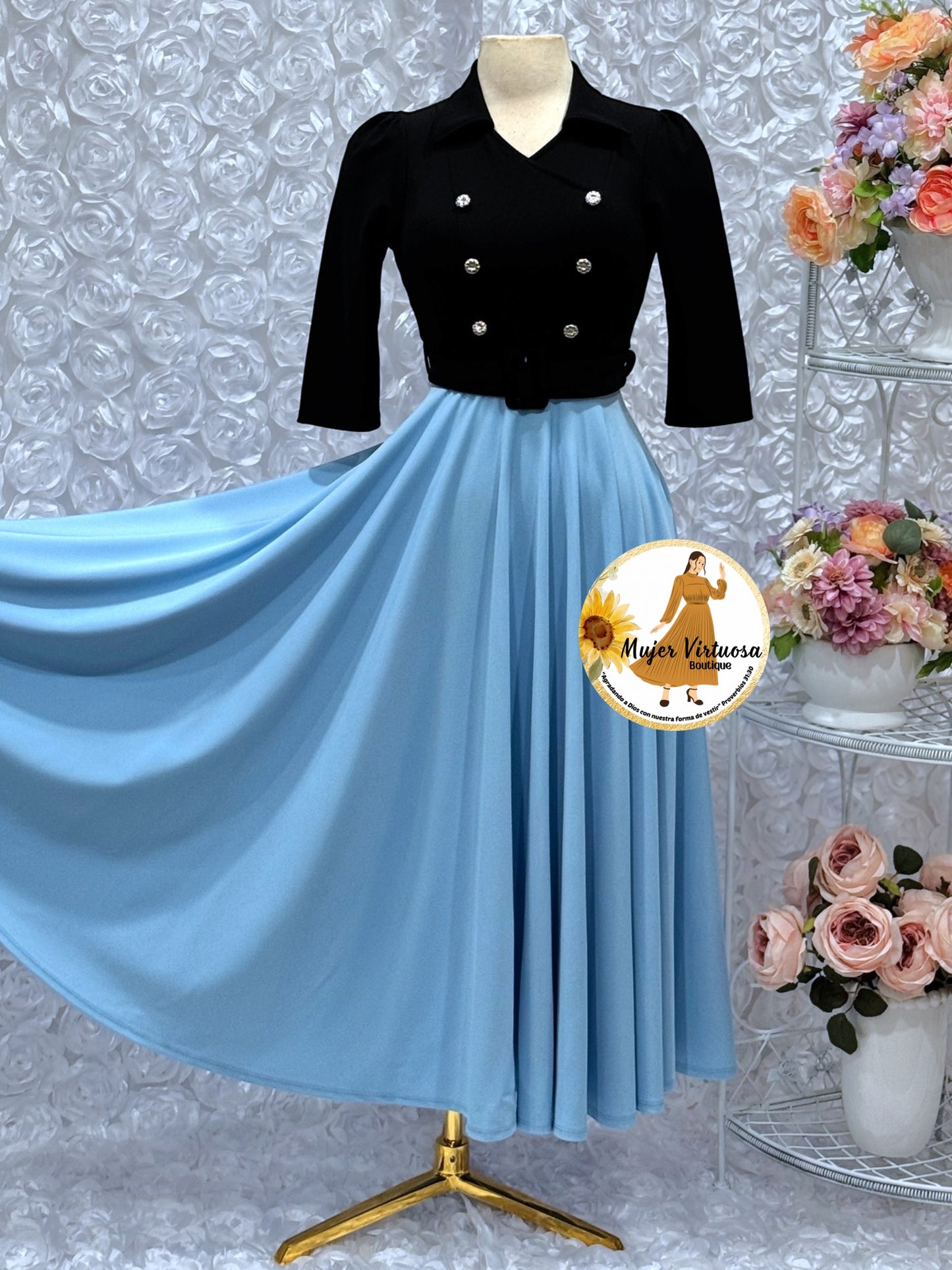 Frida Black/Sky Blue Dress