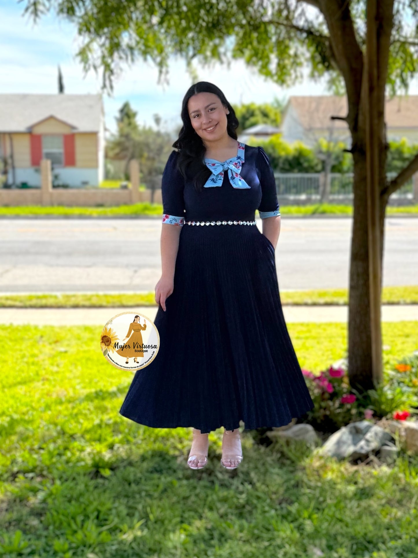 Madelyn Navy Pleated Dress