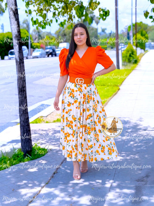 Suri Orange & White Floral Dress