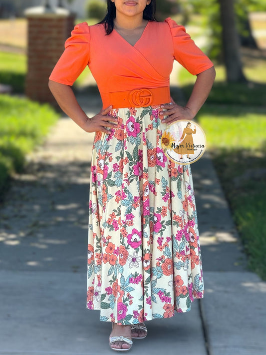 Orange Floral Maxi Dress