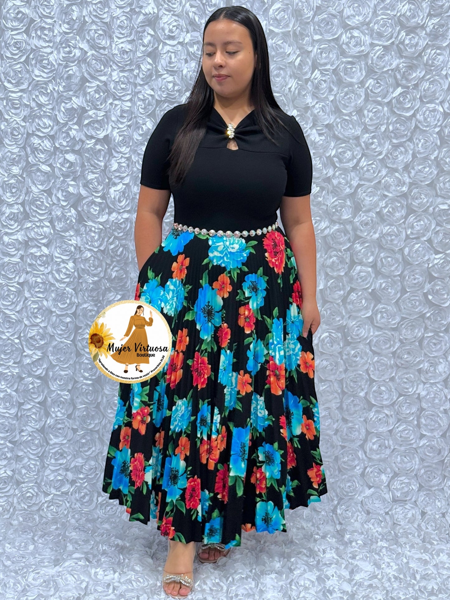 Sandy Black w/Aqua Floral Dress