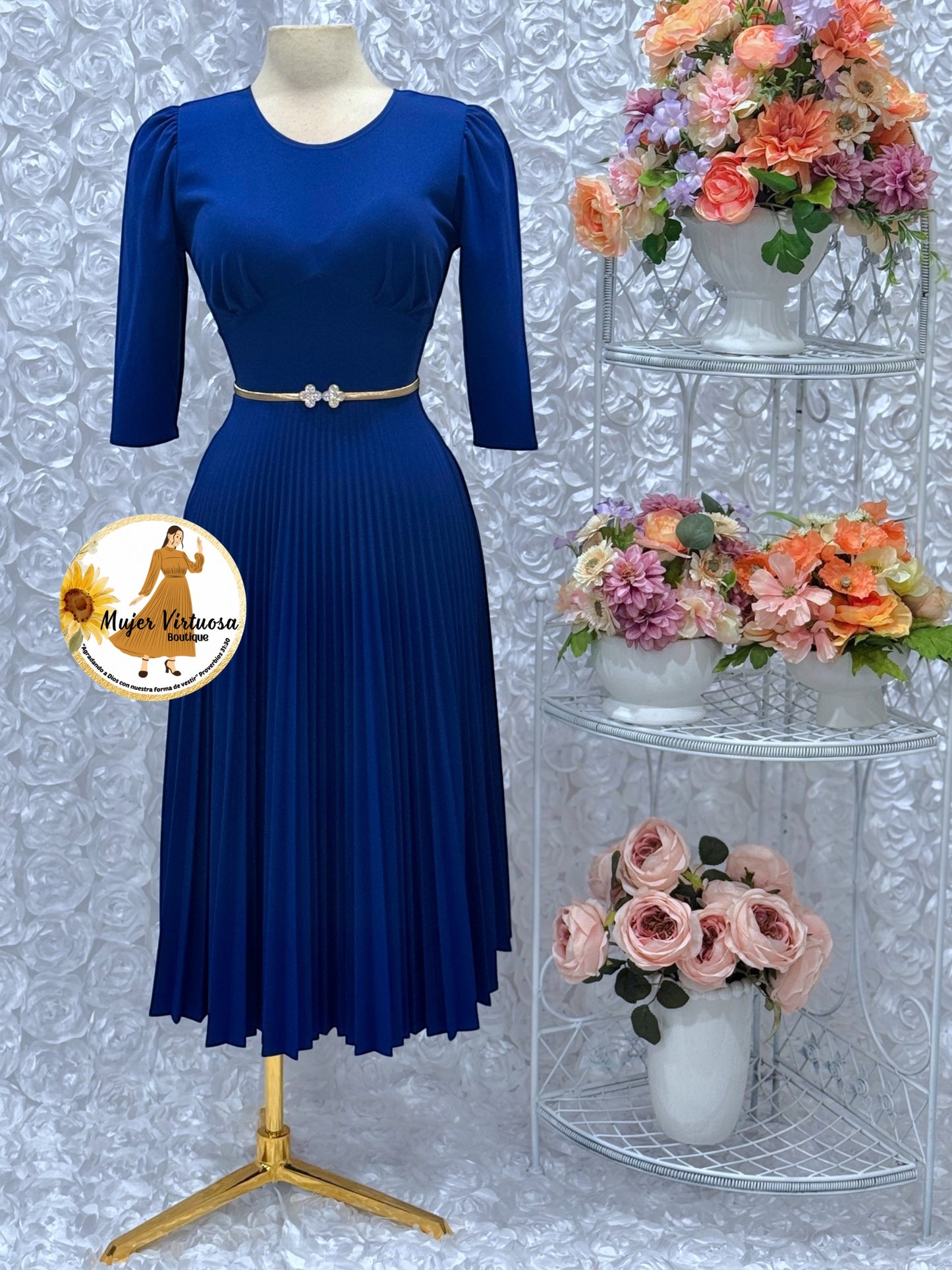 Cristel Royal Blue Midi Pleated Dress