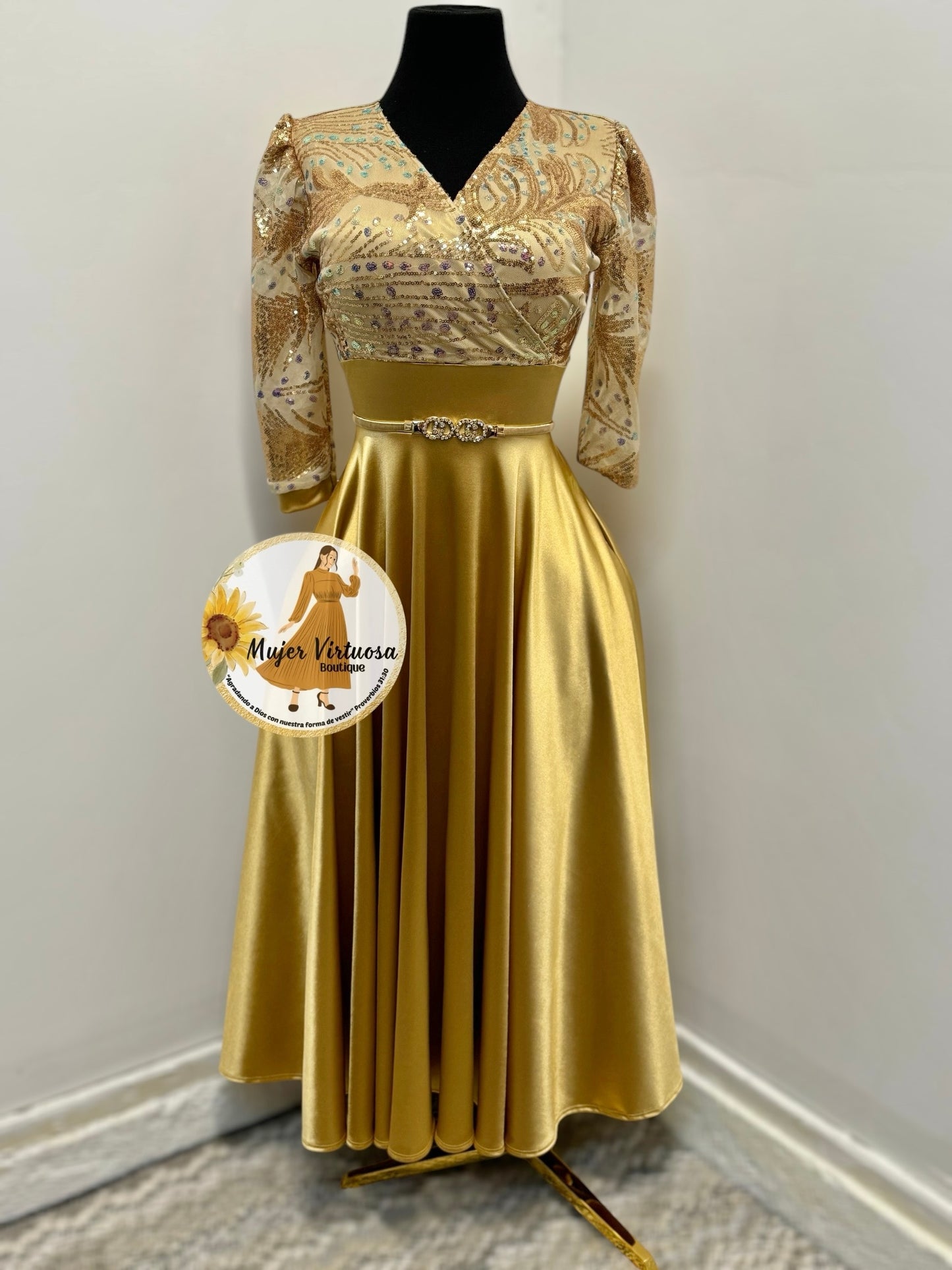 Cecilia Gold Satin Dress