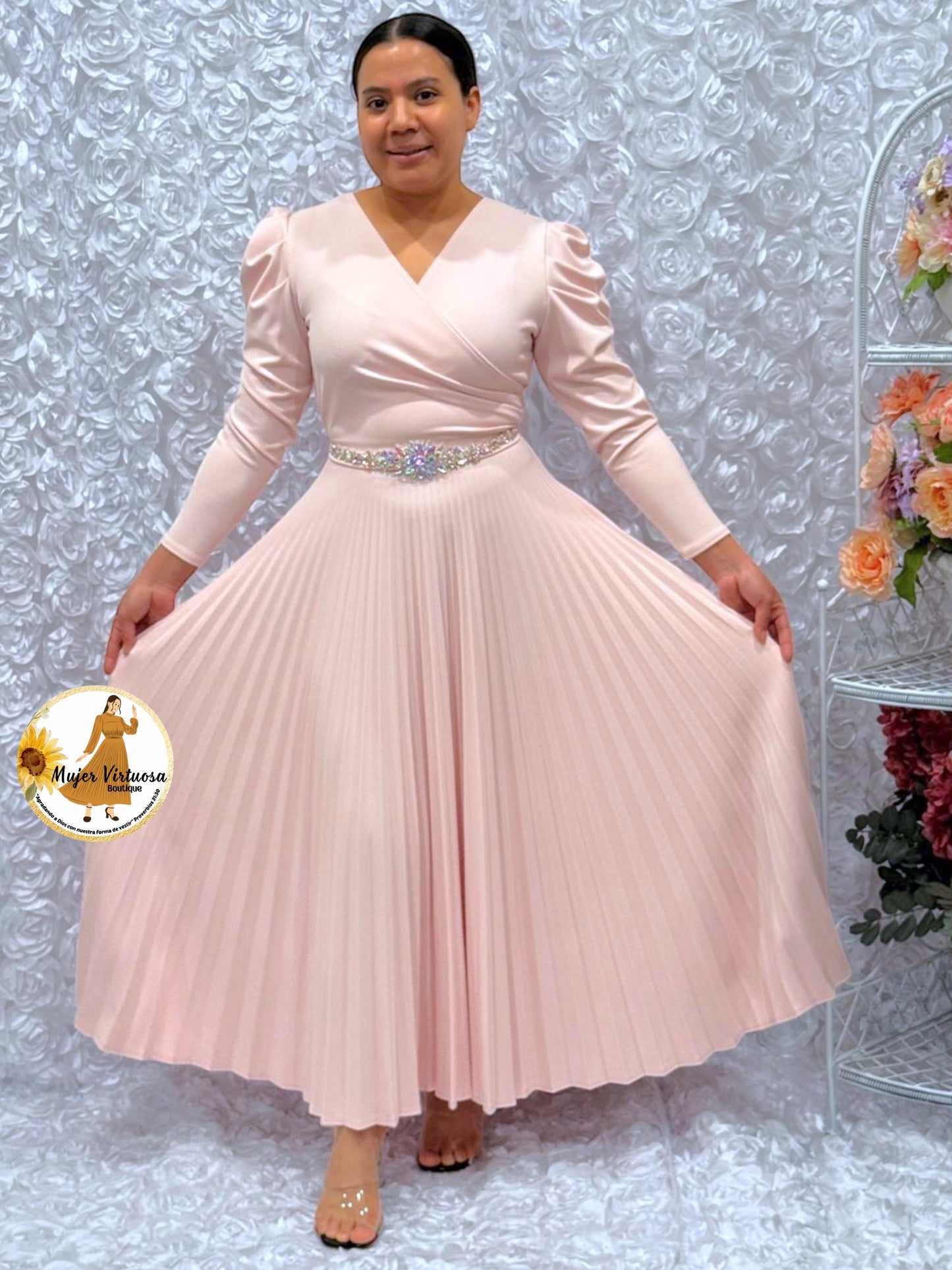 Yvette Baby Pink Pleated Dress