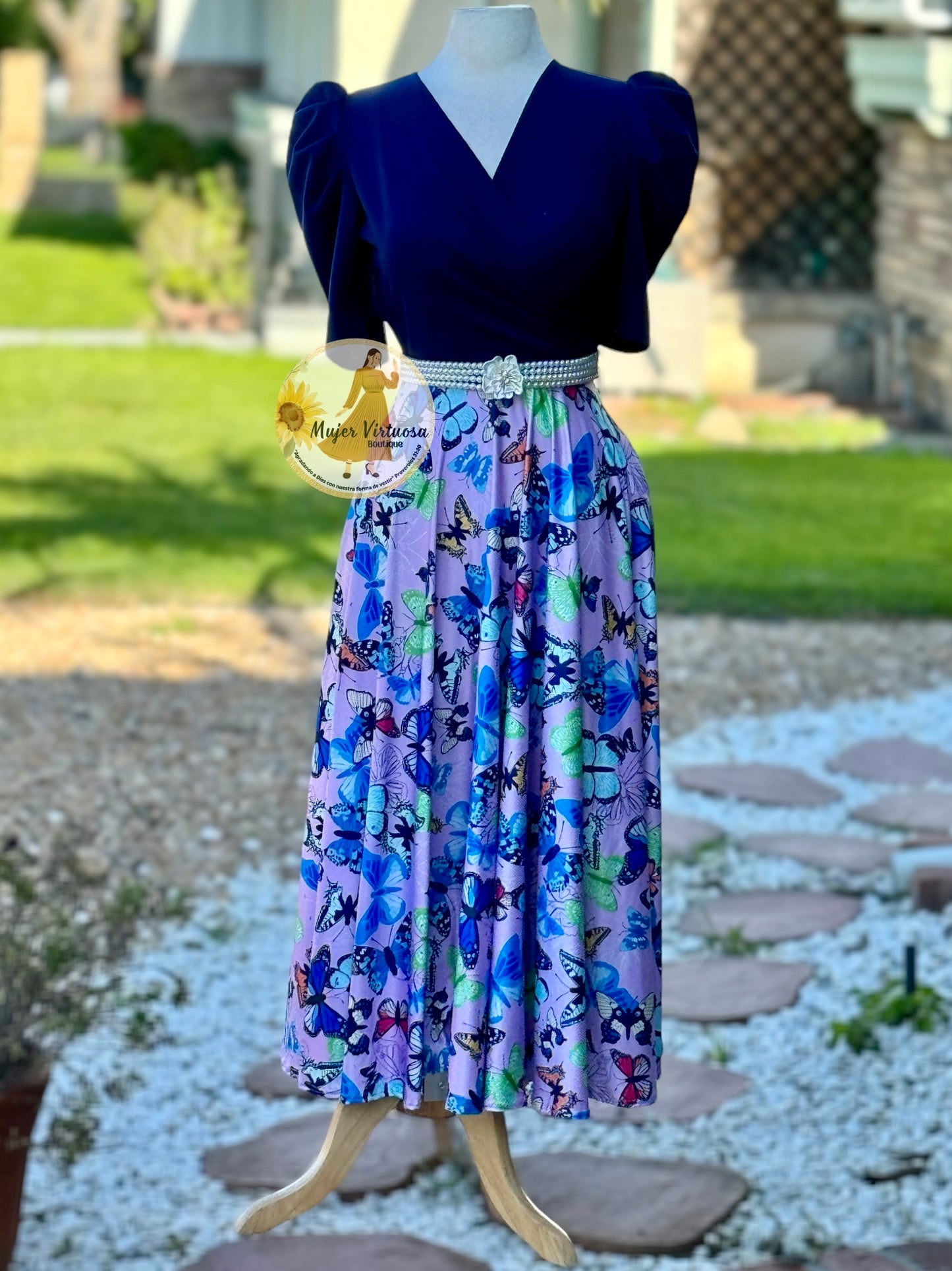 Susan Navy & Lilac Butterfly Dress