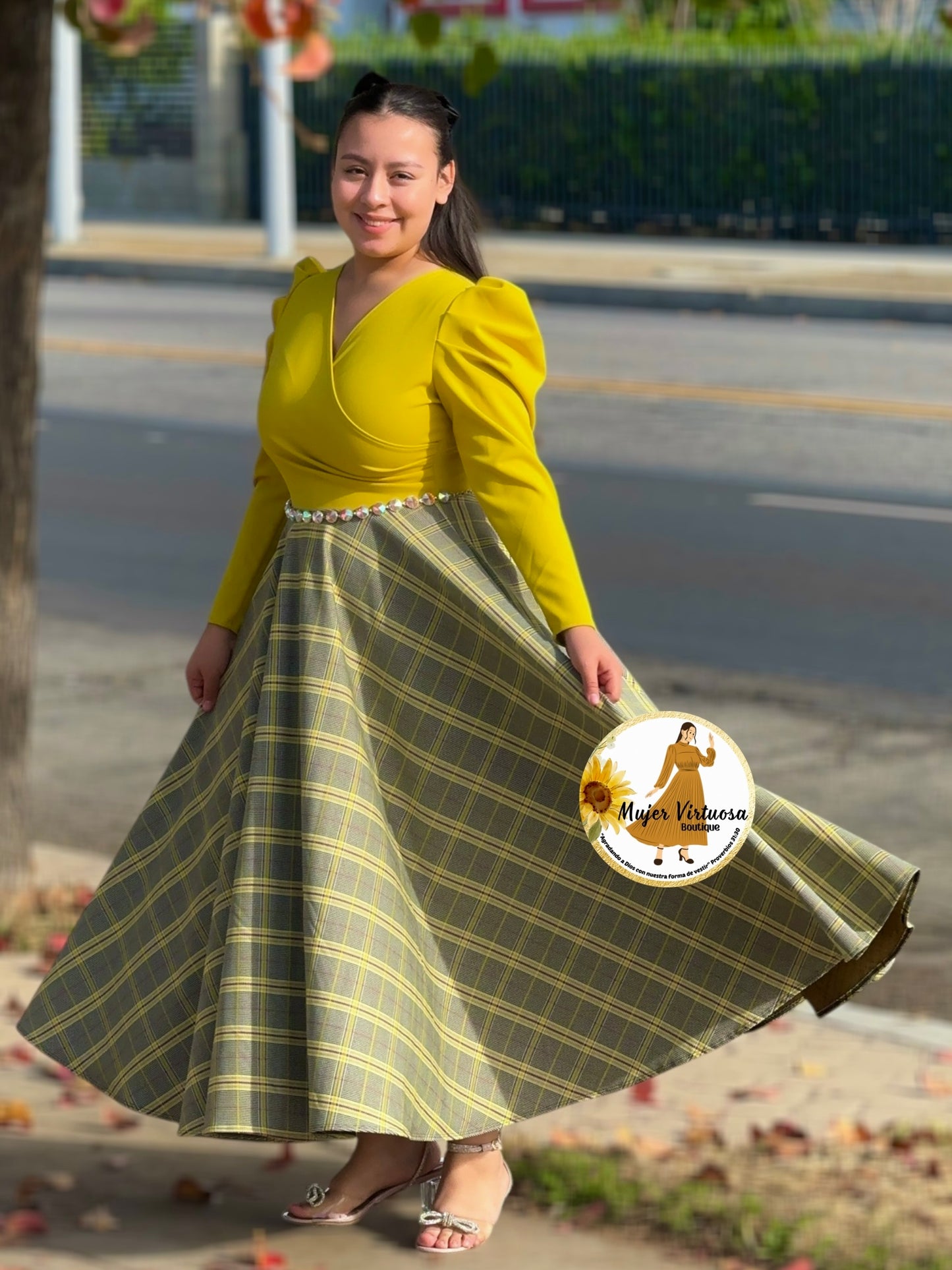 Larissa Lime Yellow Plaid Dress