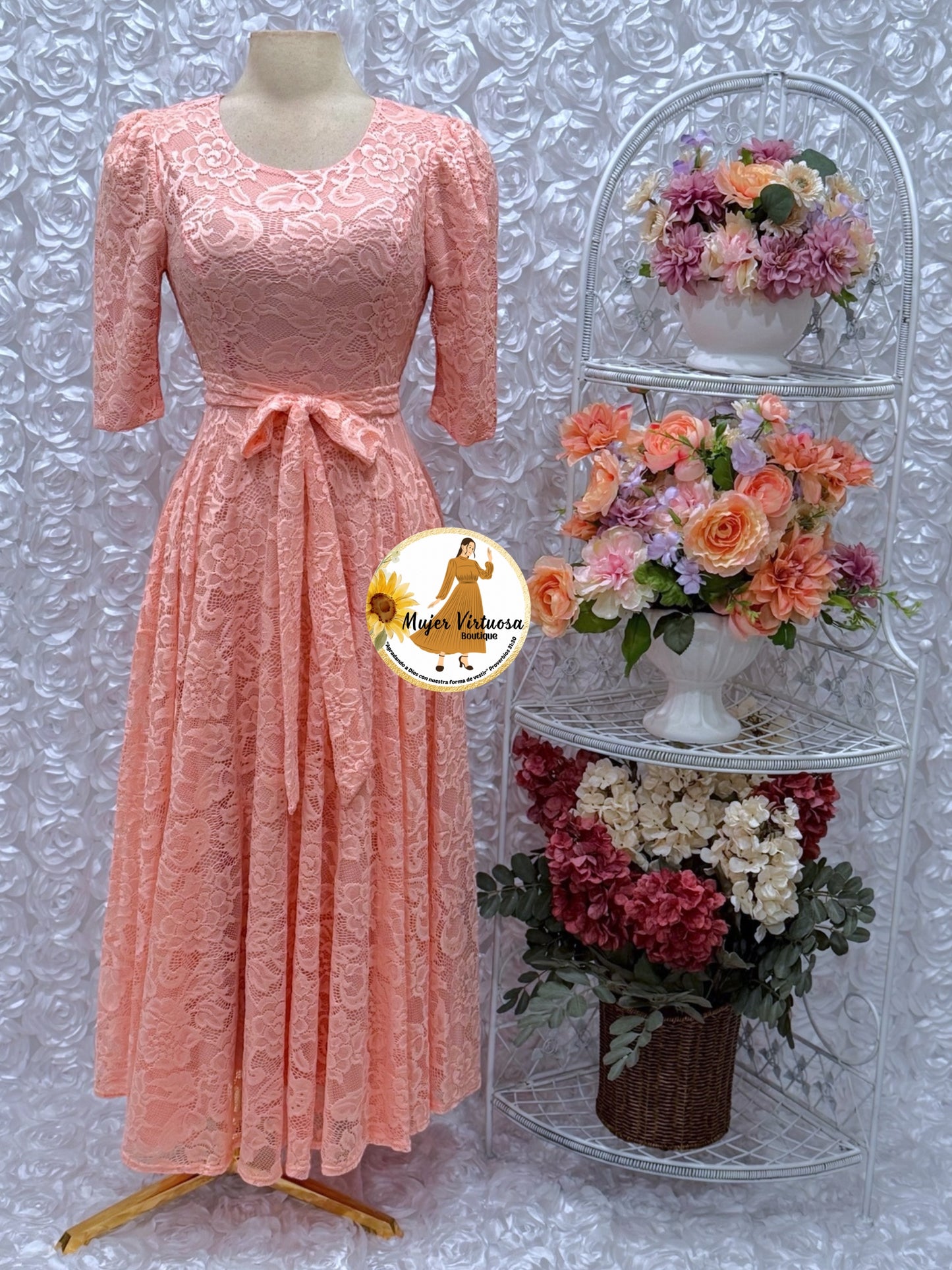 Camila Light Peach Lace Dress
