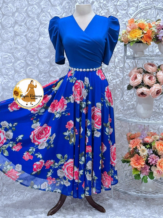 Susan Royal Blue Floral Mesh Dress