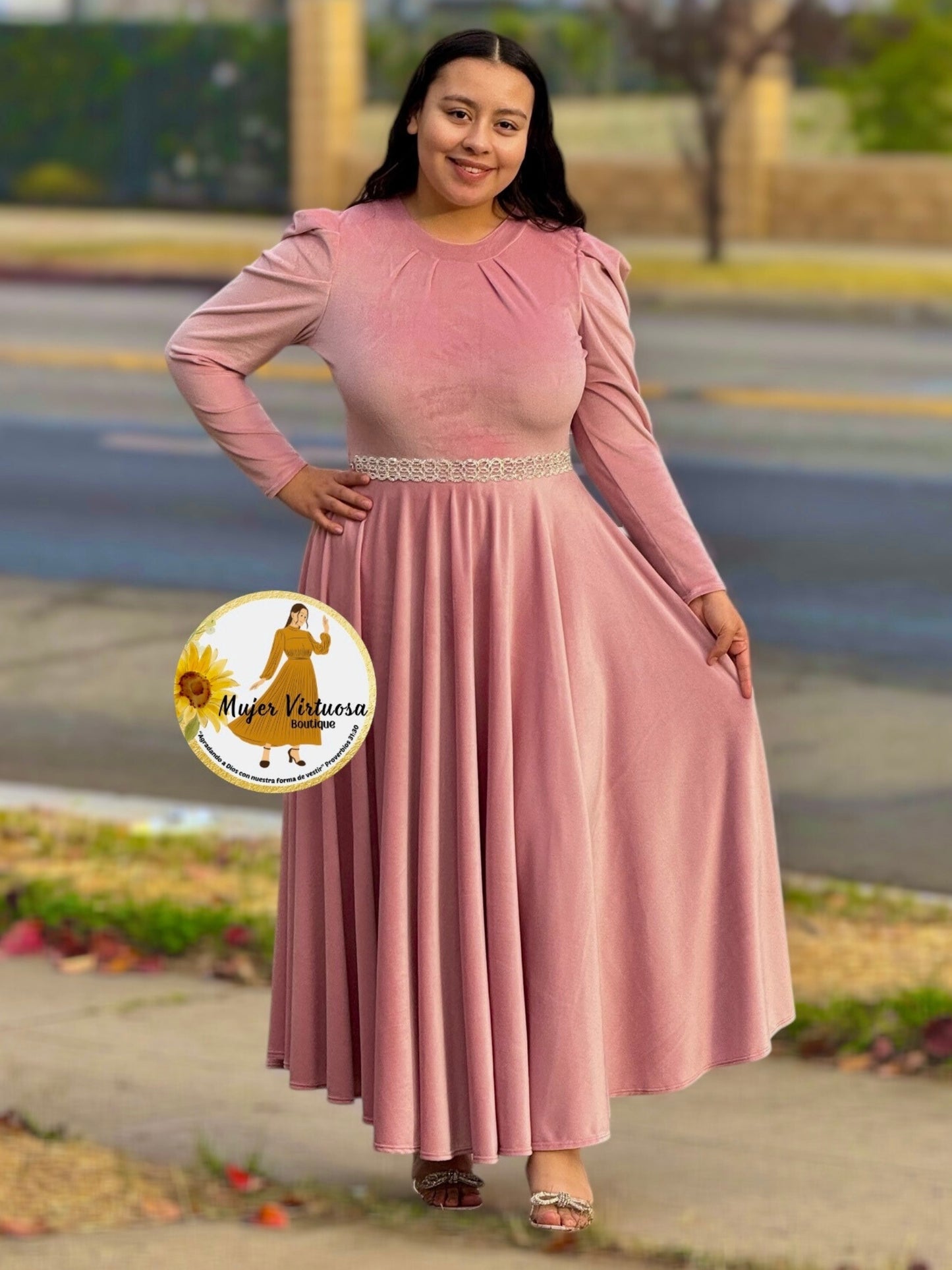 Eloisa Pink Velvet Dress