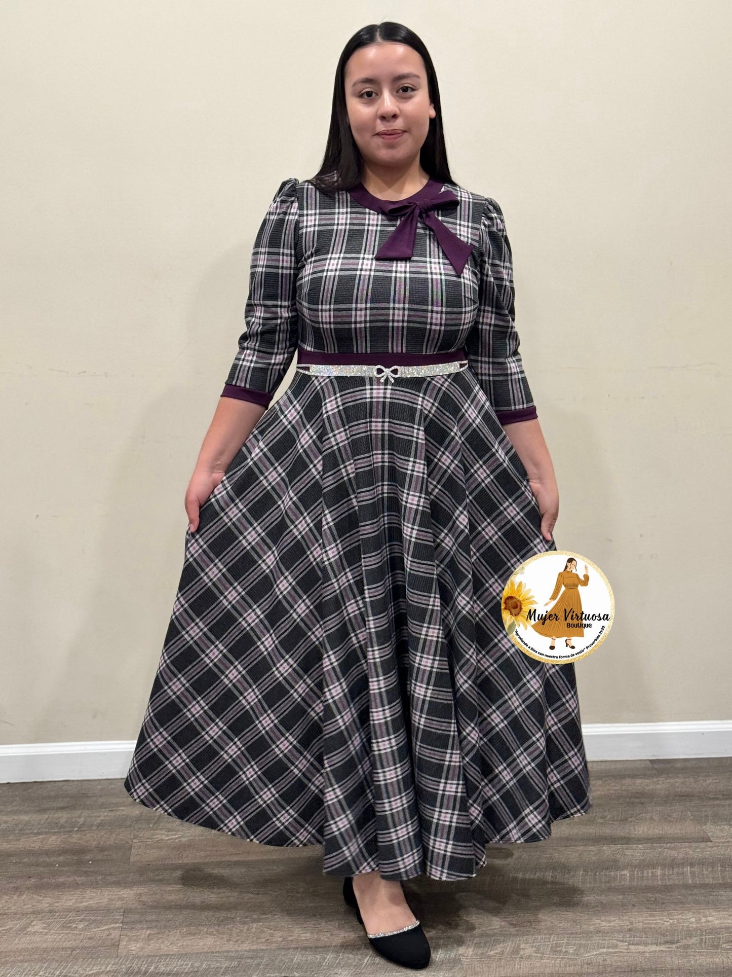 Juliette Grape Purple & Black Plaid Dress