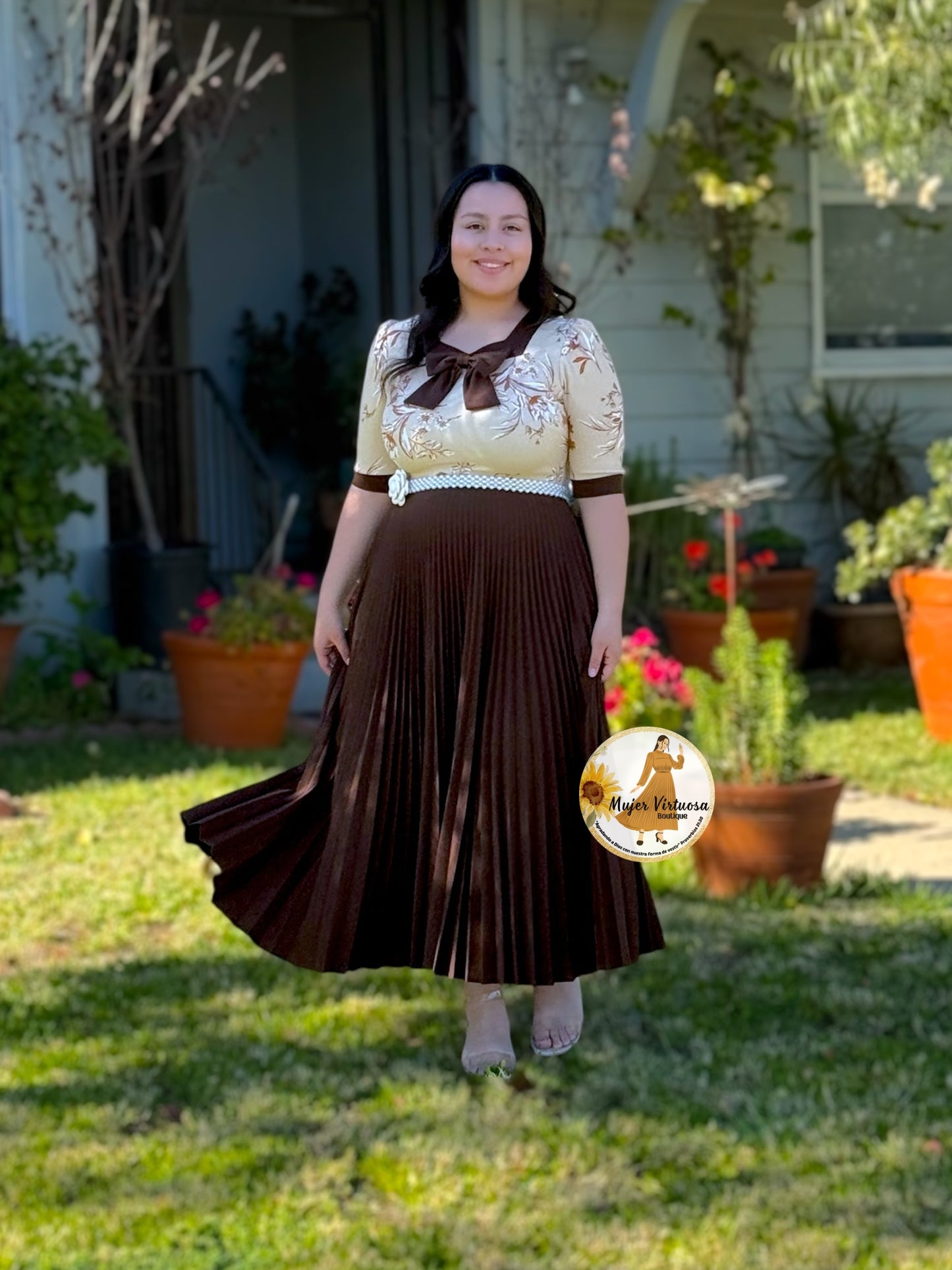 Madelyn Beige & Brown Dress