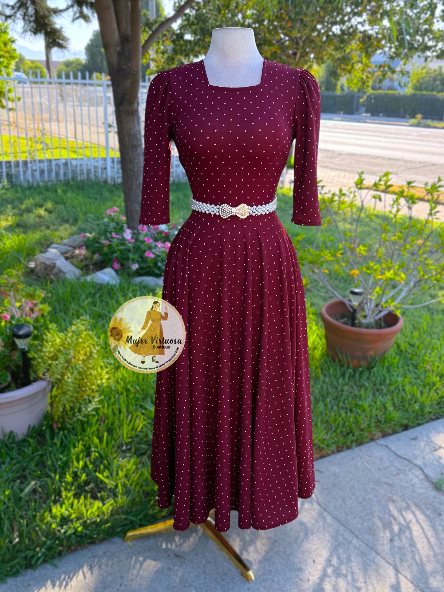 Eunice Burgundy Polka Dot Dress