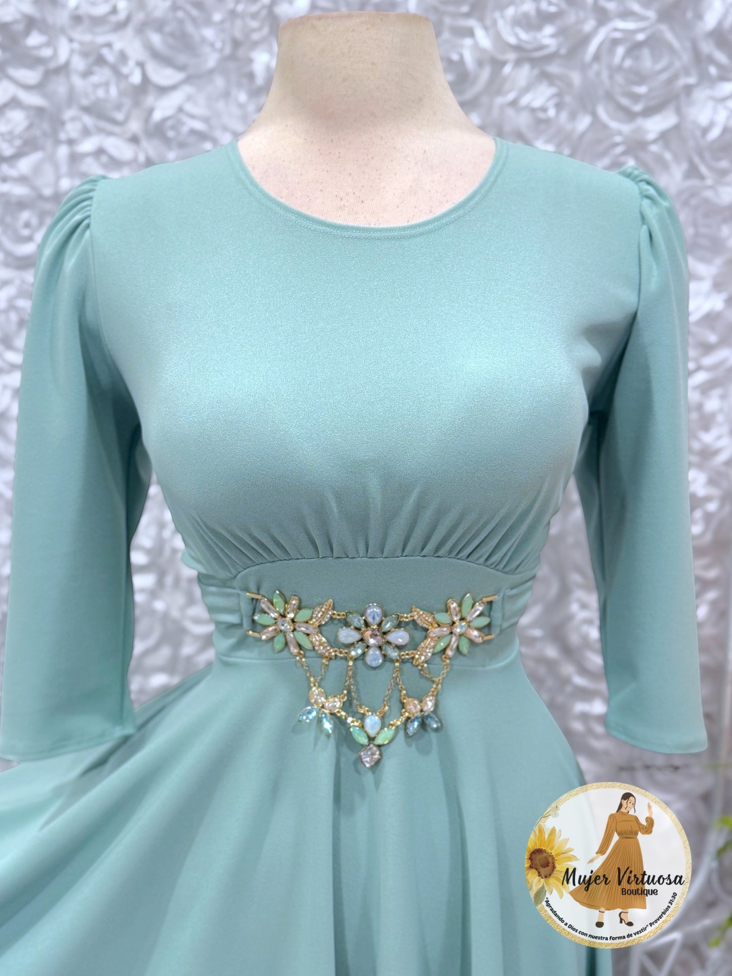 Amira Sage Elegant Belted Dress