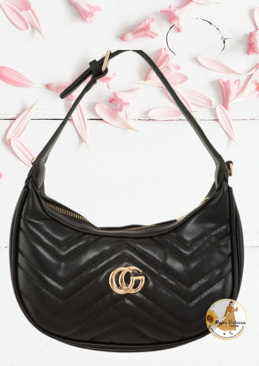 Black CG Leather Shoulder Bag