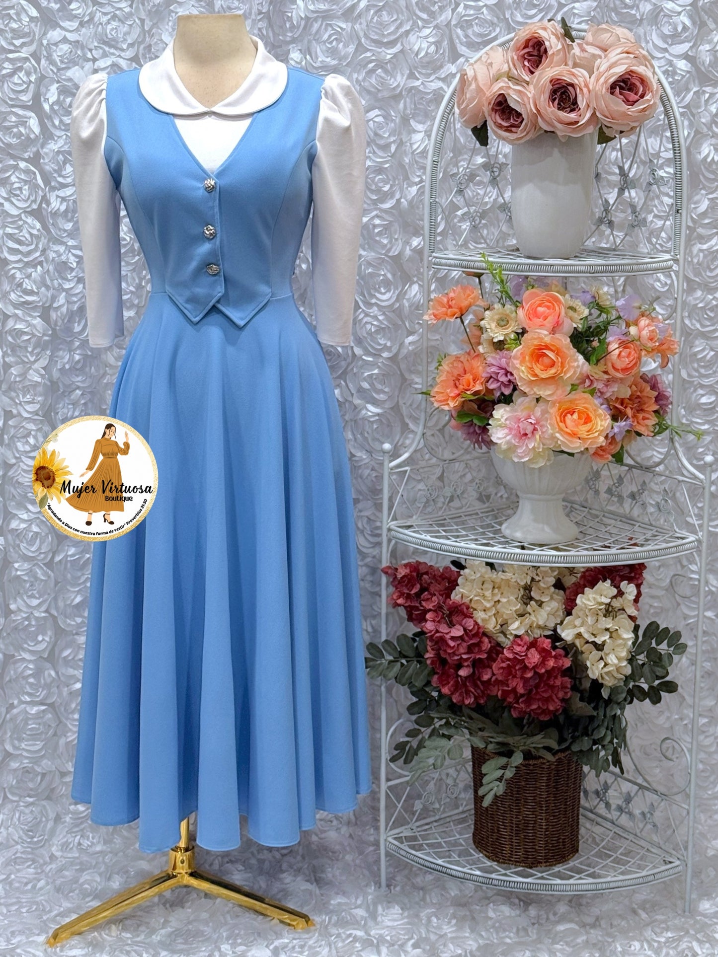 Sky Blue & White 2 in 1 Dress