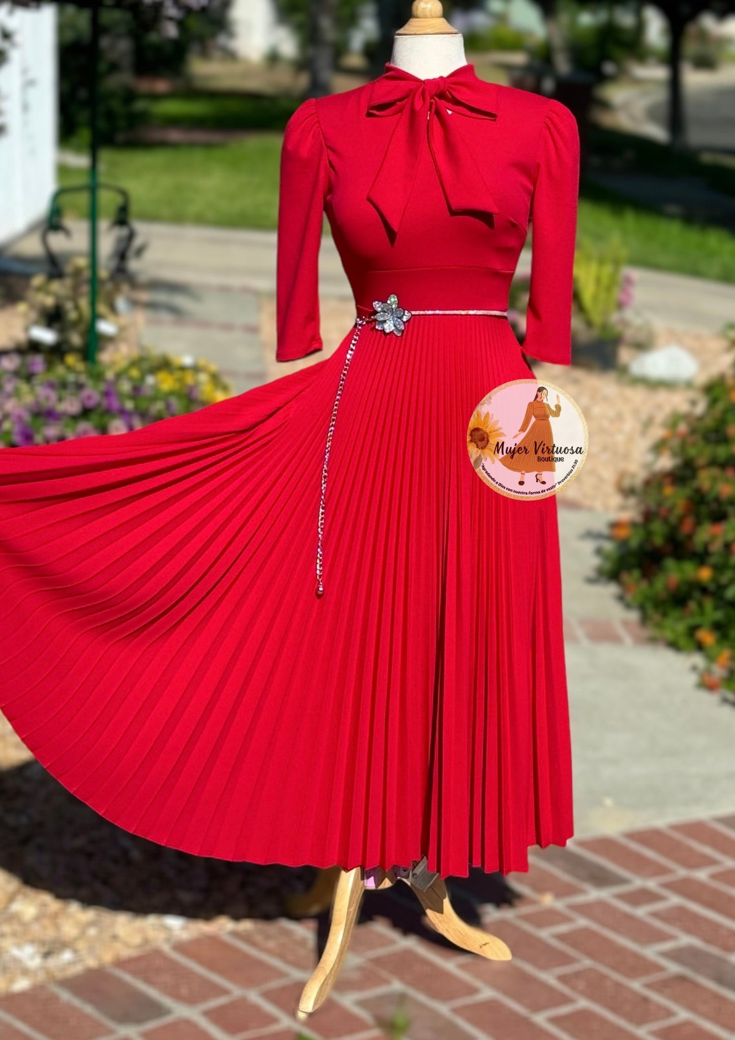 Melanie Red Pleated Dress