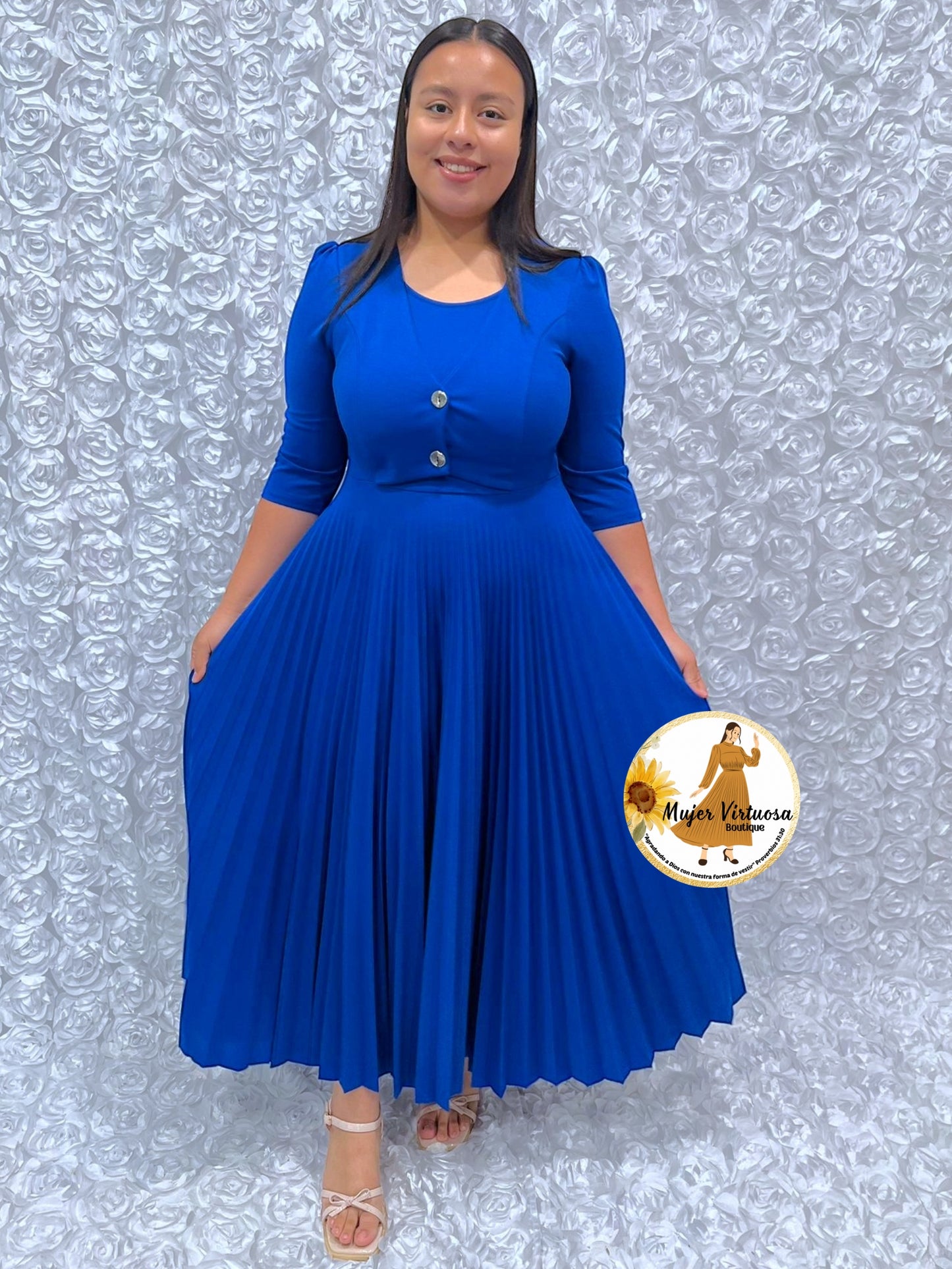 Milena Royal Blue Pleated Dress