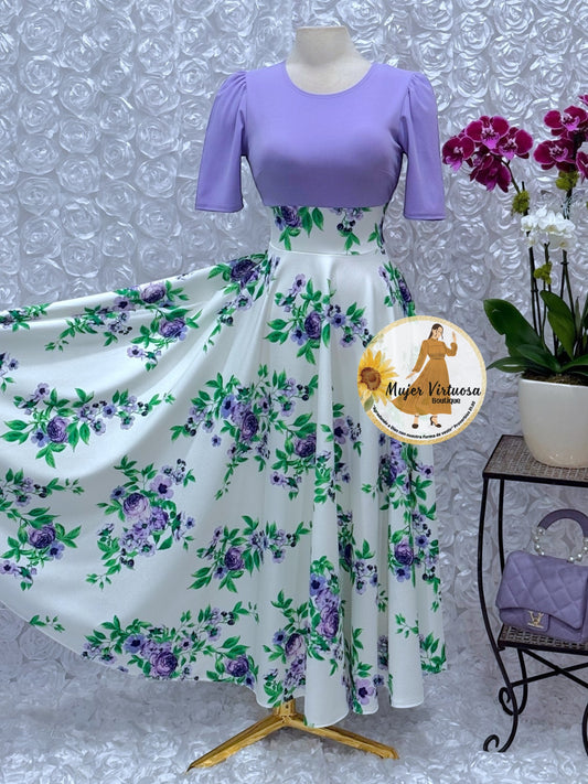 Eliana Lilac/White Floral Dress