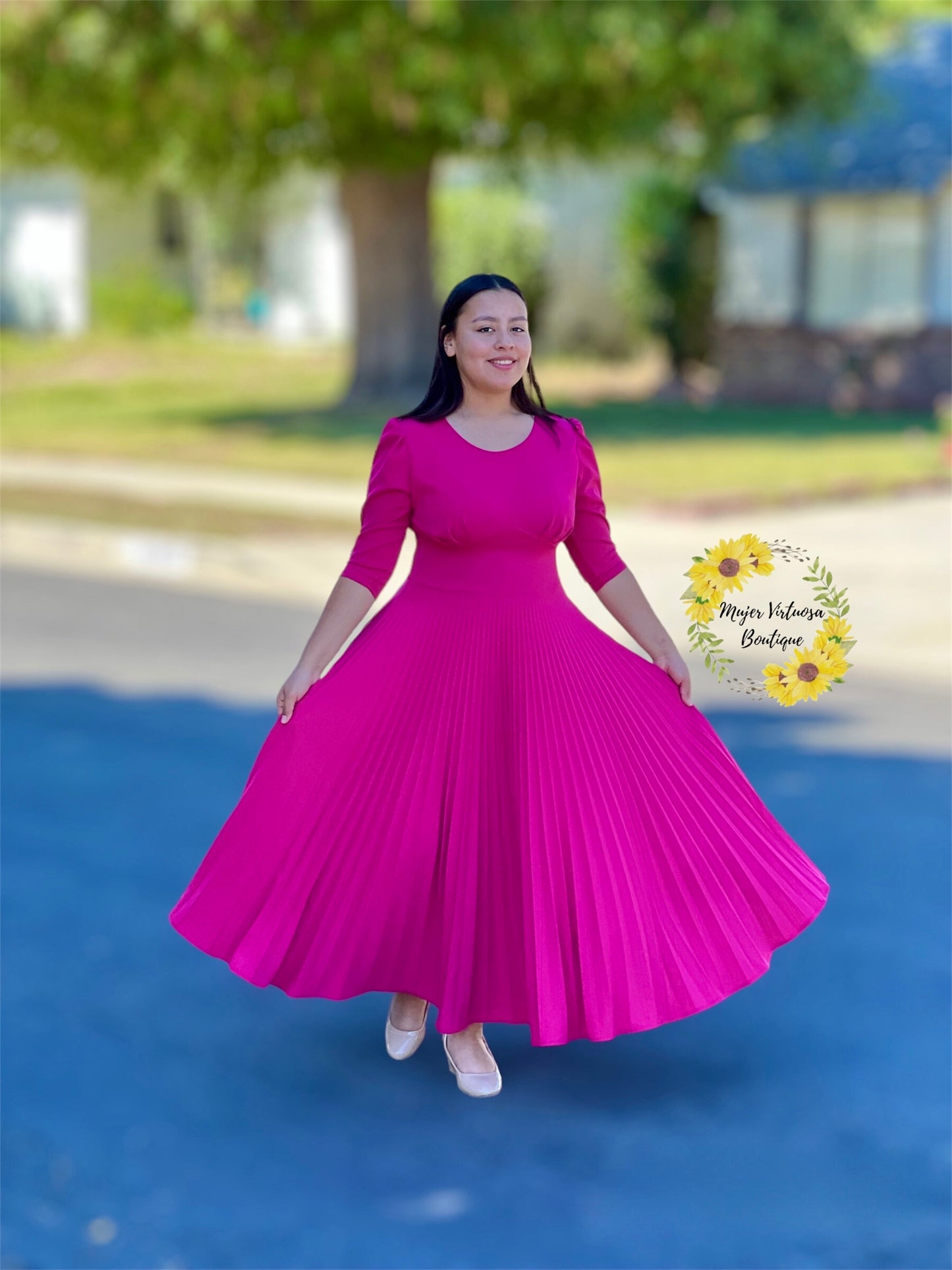 Cristel Fucsia Pleated Dress