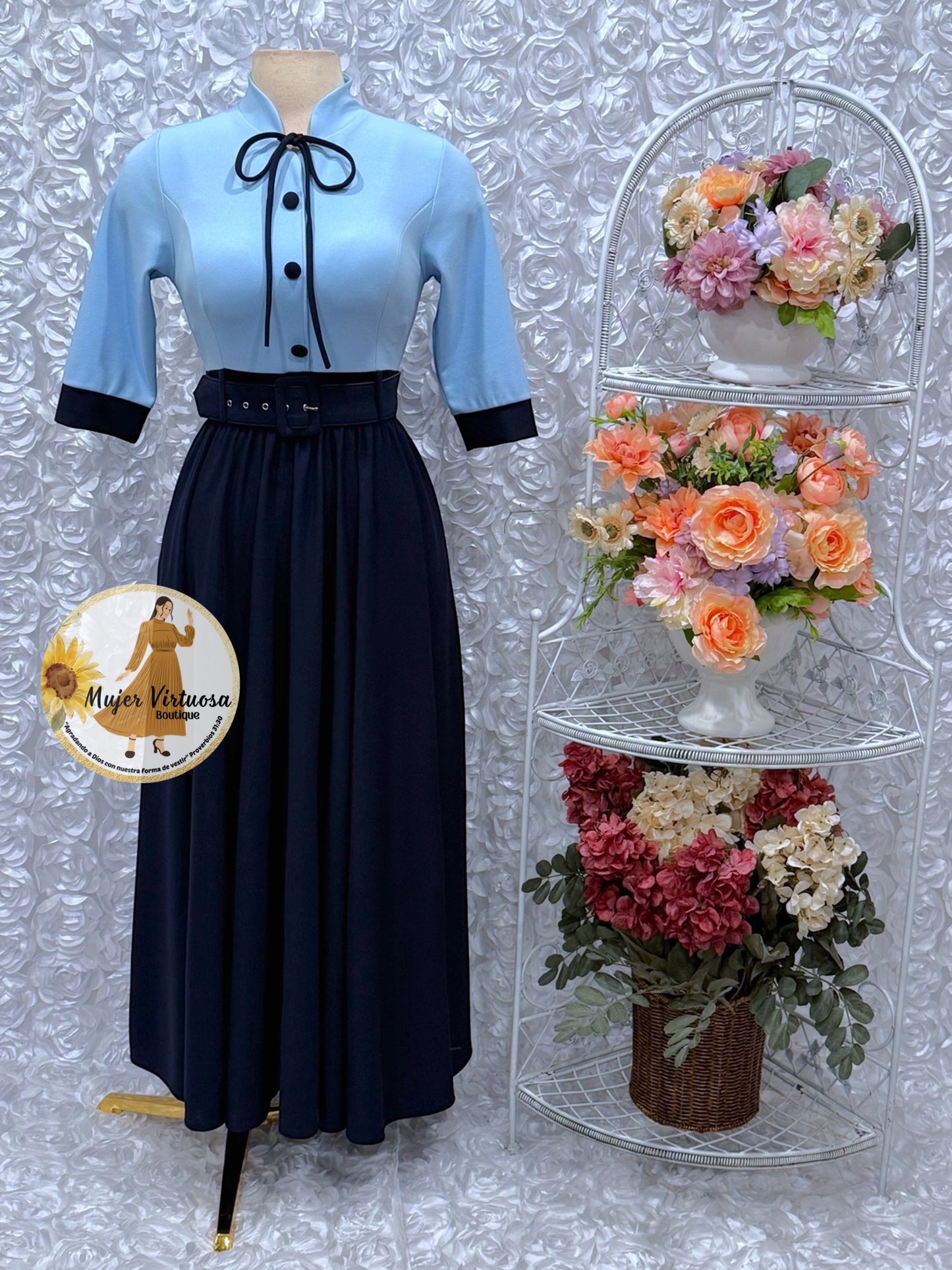 Maya Sky Blue & Navy Dress