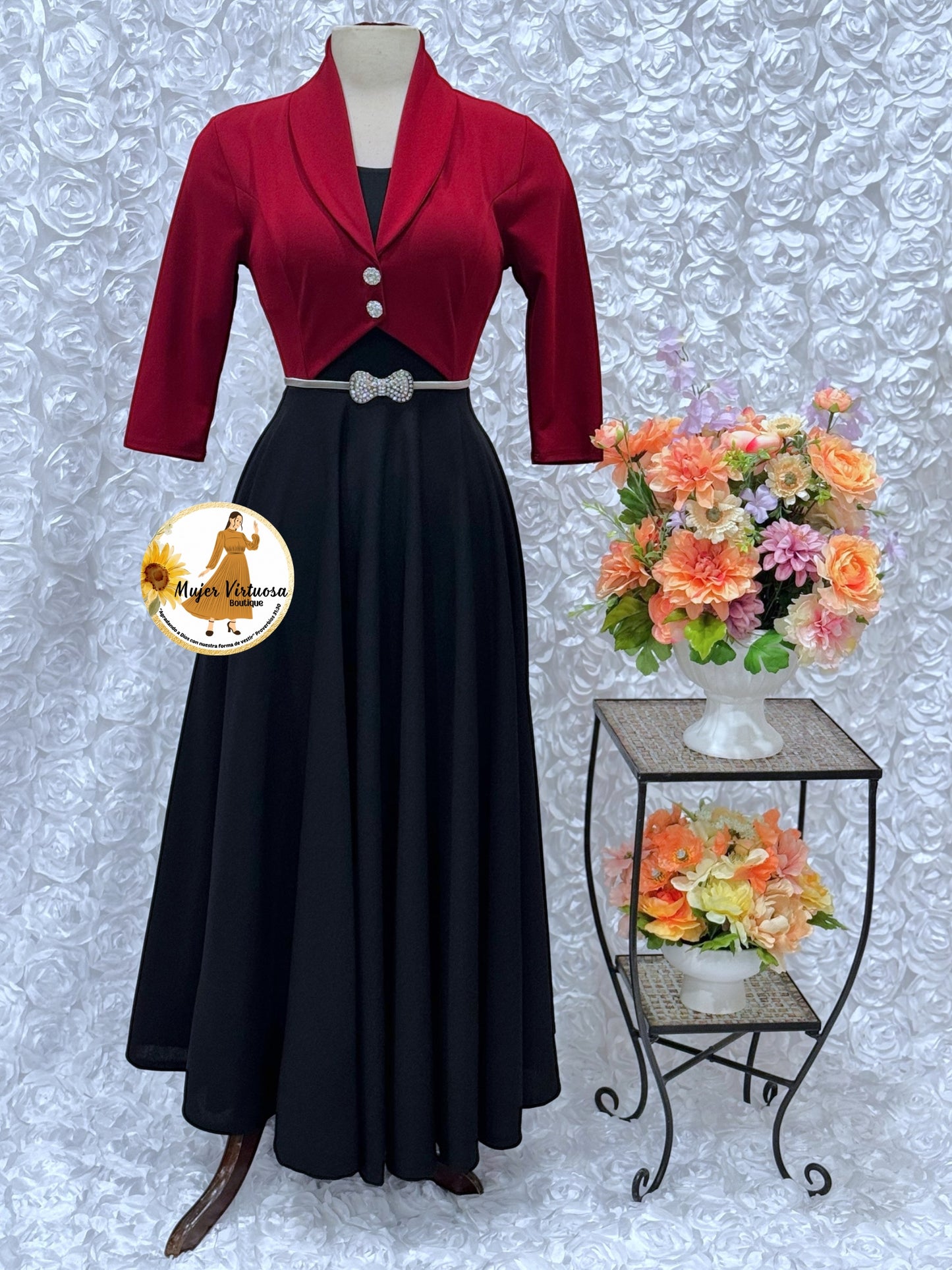 Burgundy/Black Blazer Dress