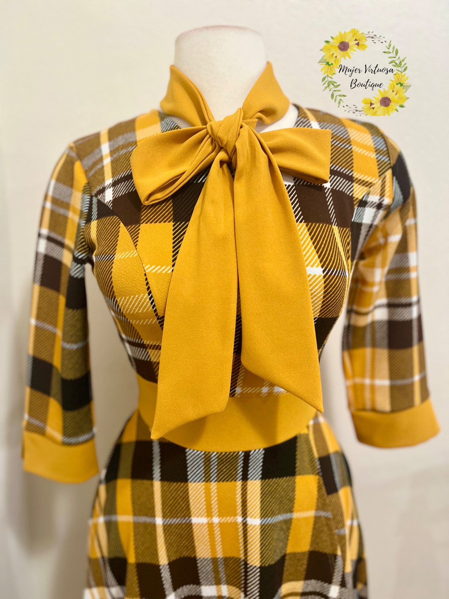 Oriana Mustard Vintage Plaid Dress