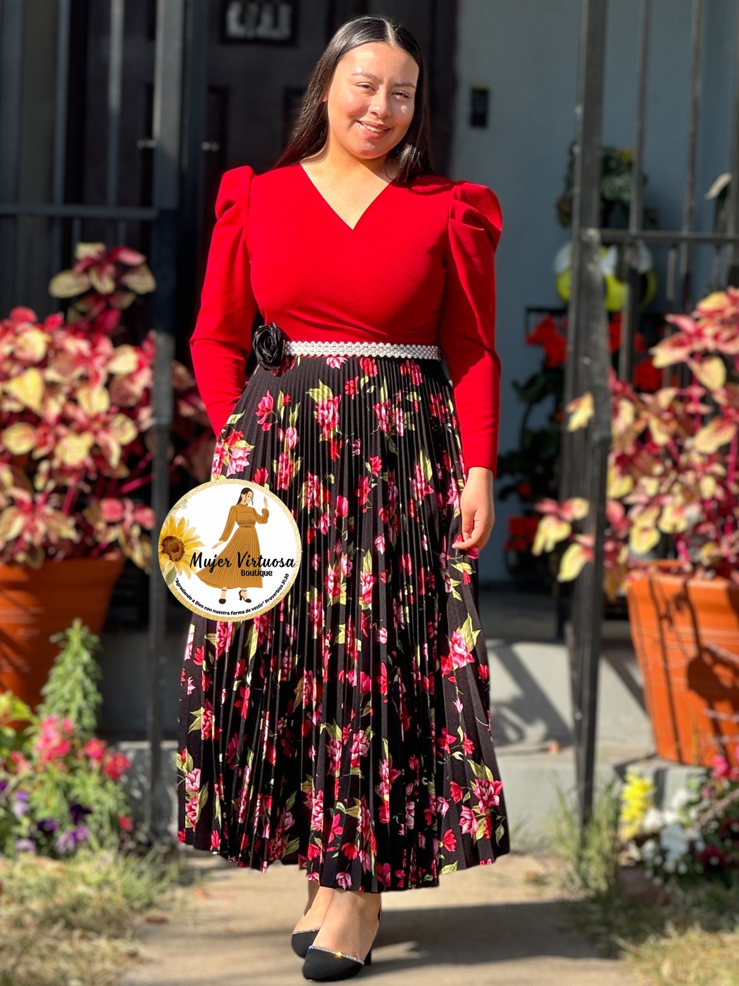 Yvette Red/Black Floral Dress