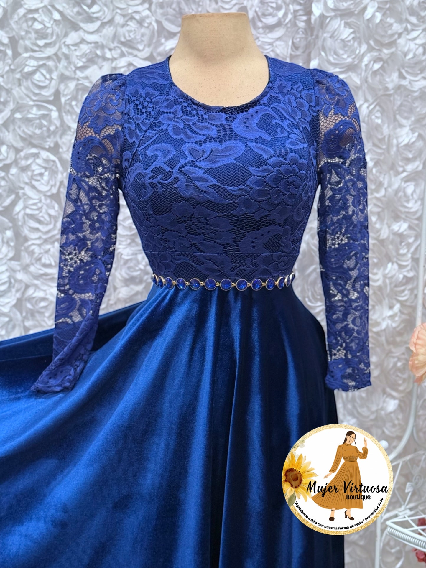 Royal Blue Lace & Velvet Dress