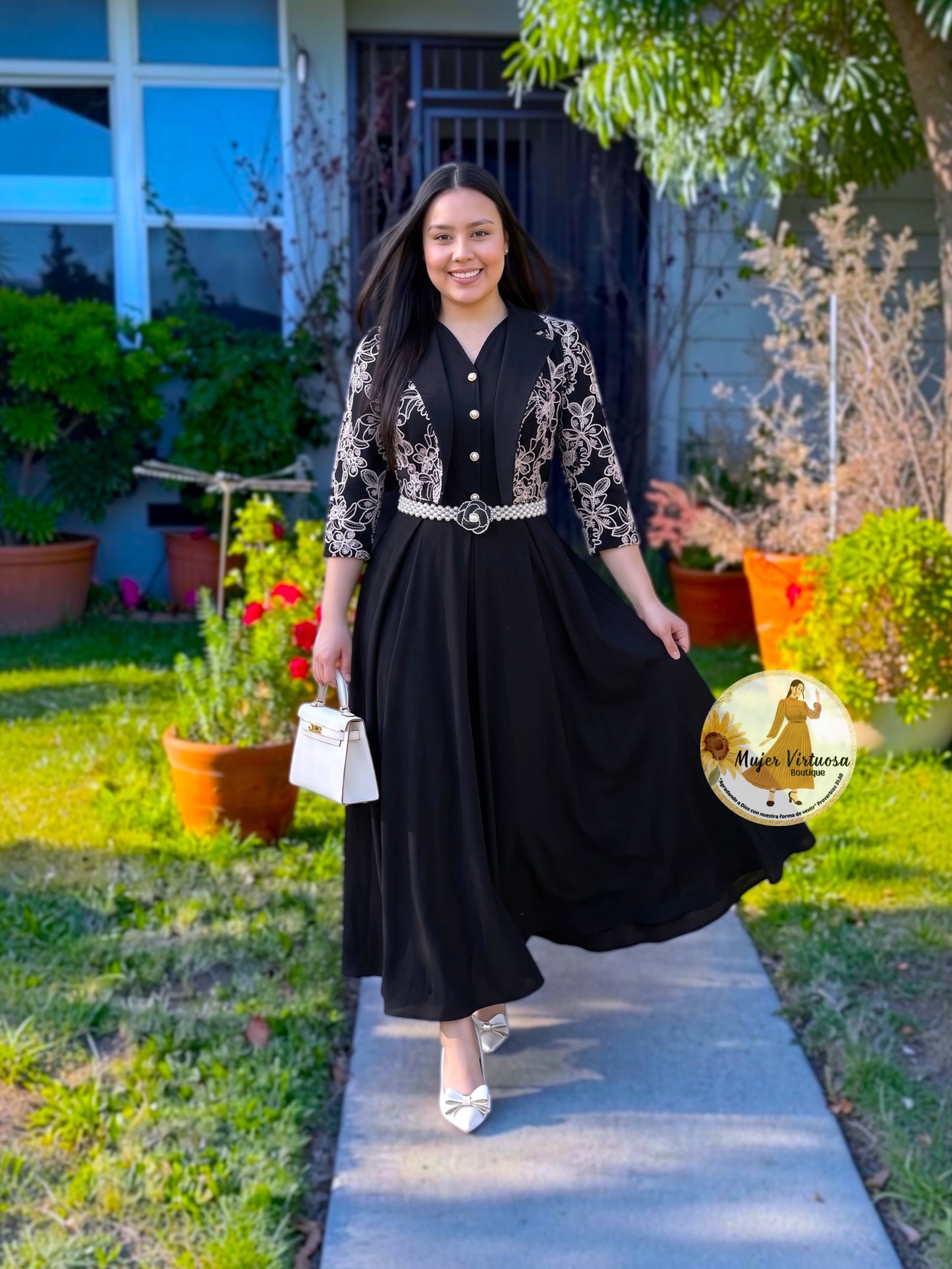 Linda Black Embroidered Dress