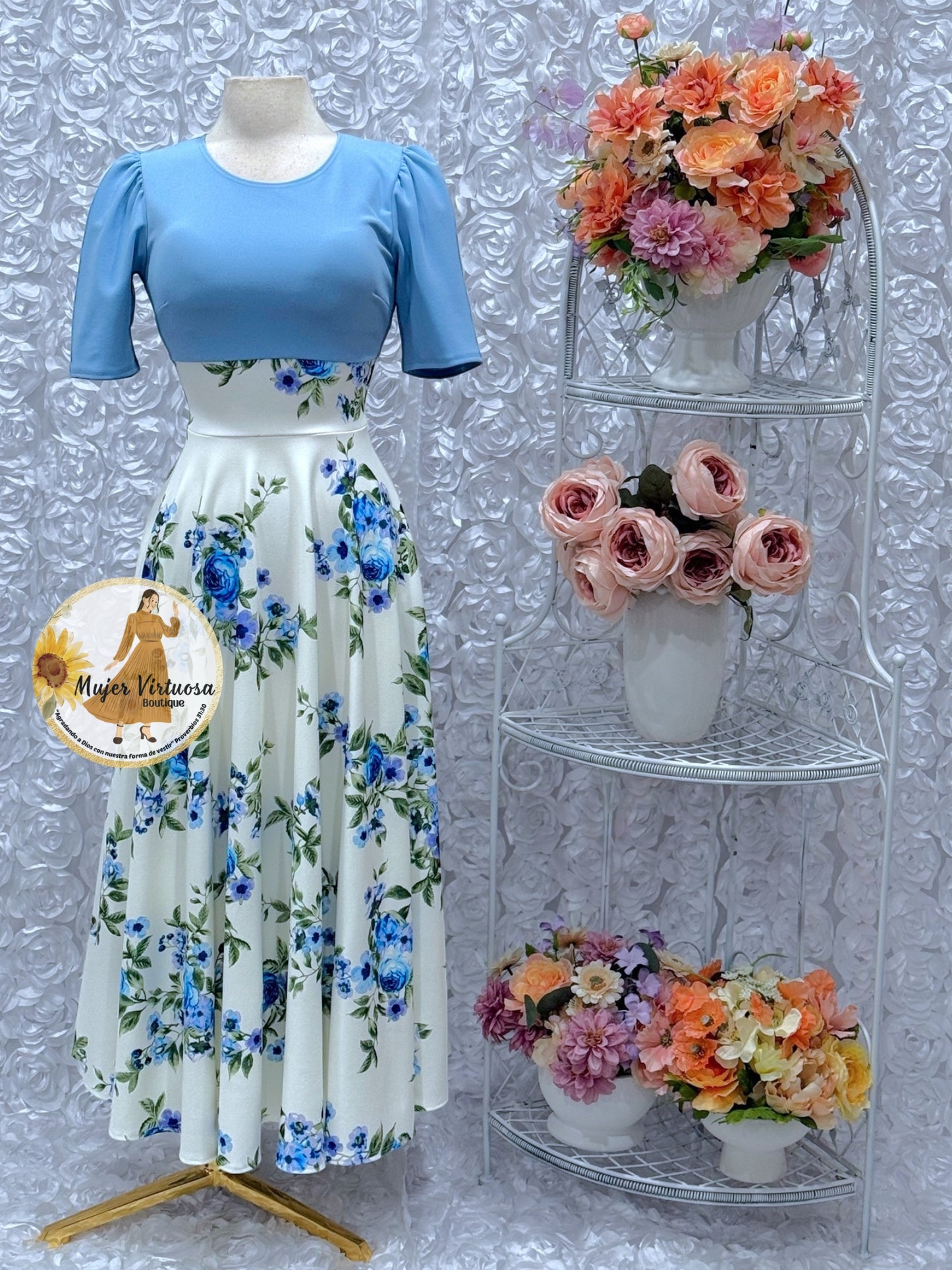 Eliana Baby Blue/White Floral Dress