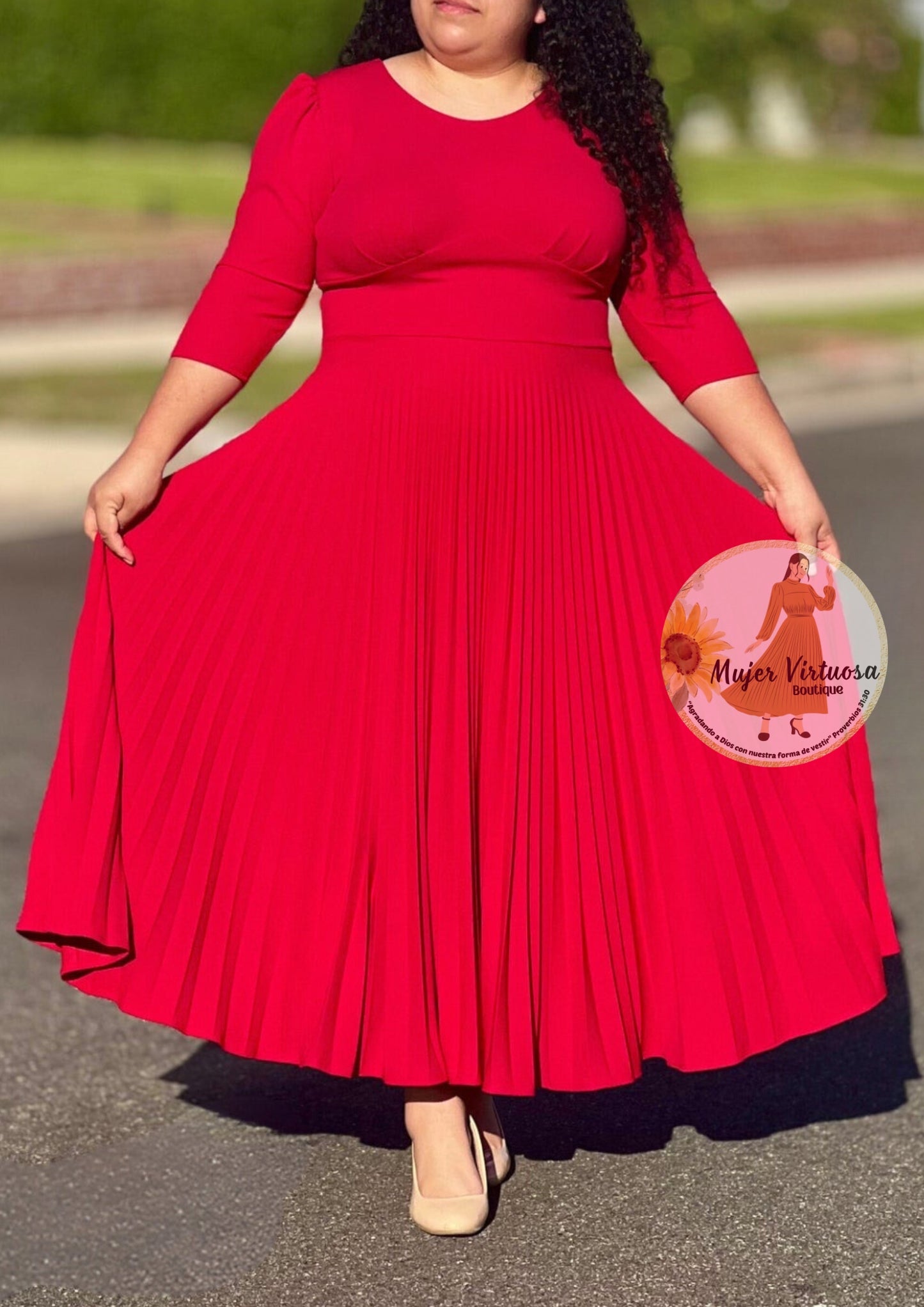 Cristel Red Pleated Dress