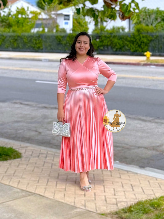 Celine Salmon Satin Dress