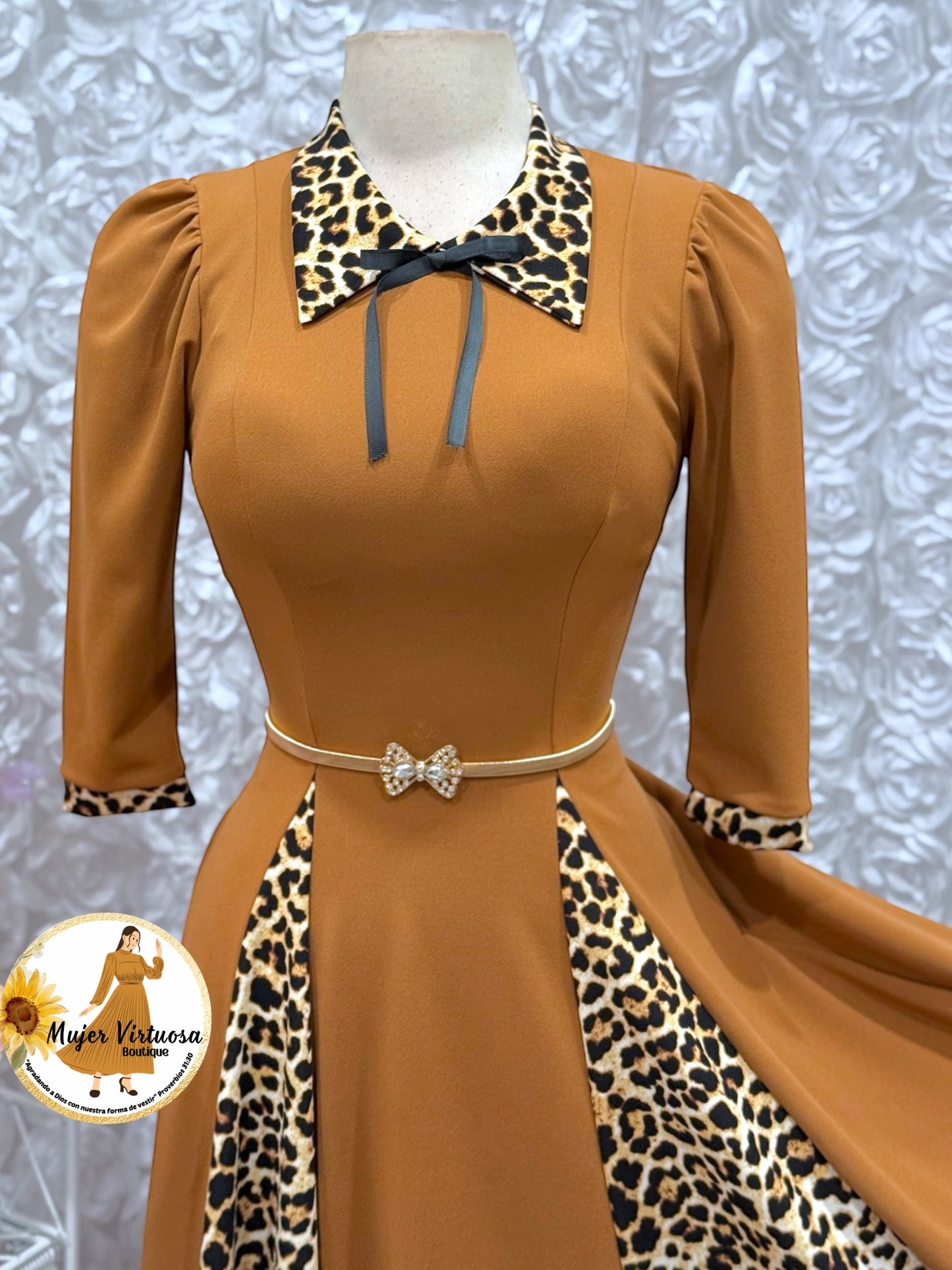Victoria Camel Animal Print Dress