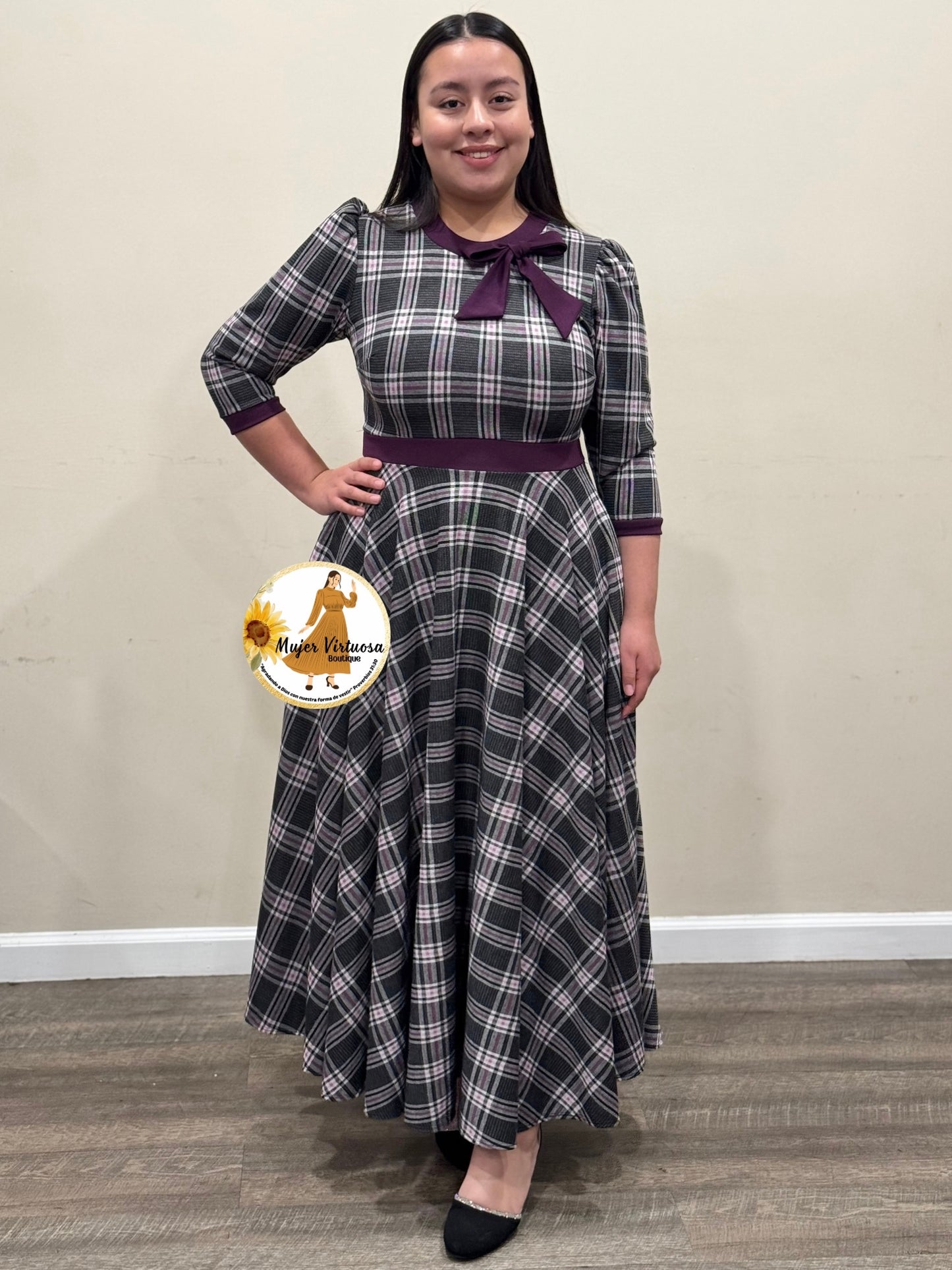 Juliette Grape Purple & Black Plaid Dress