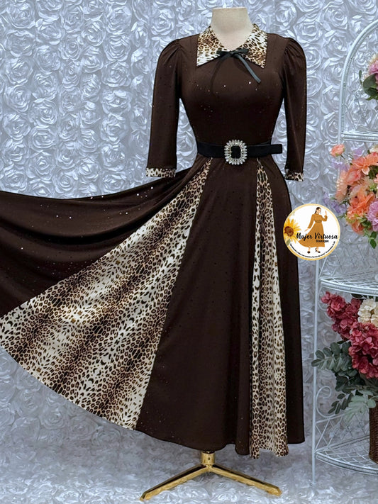 Victoria Brown & Animal Print Sequin Dress