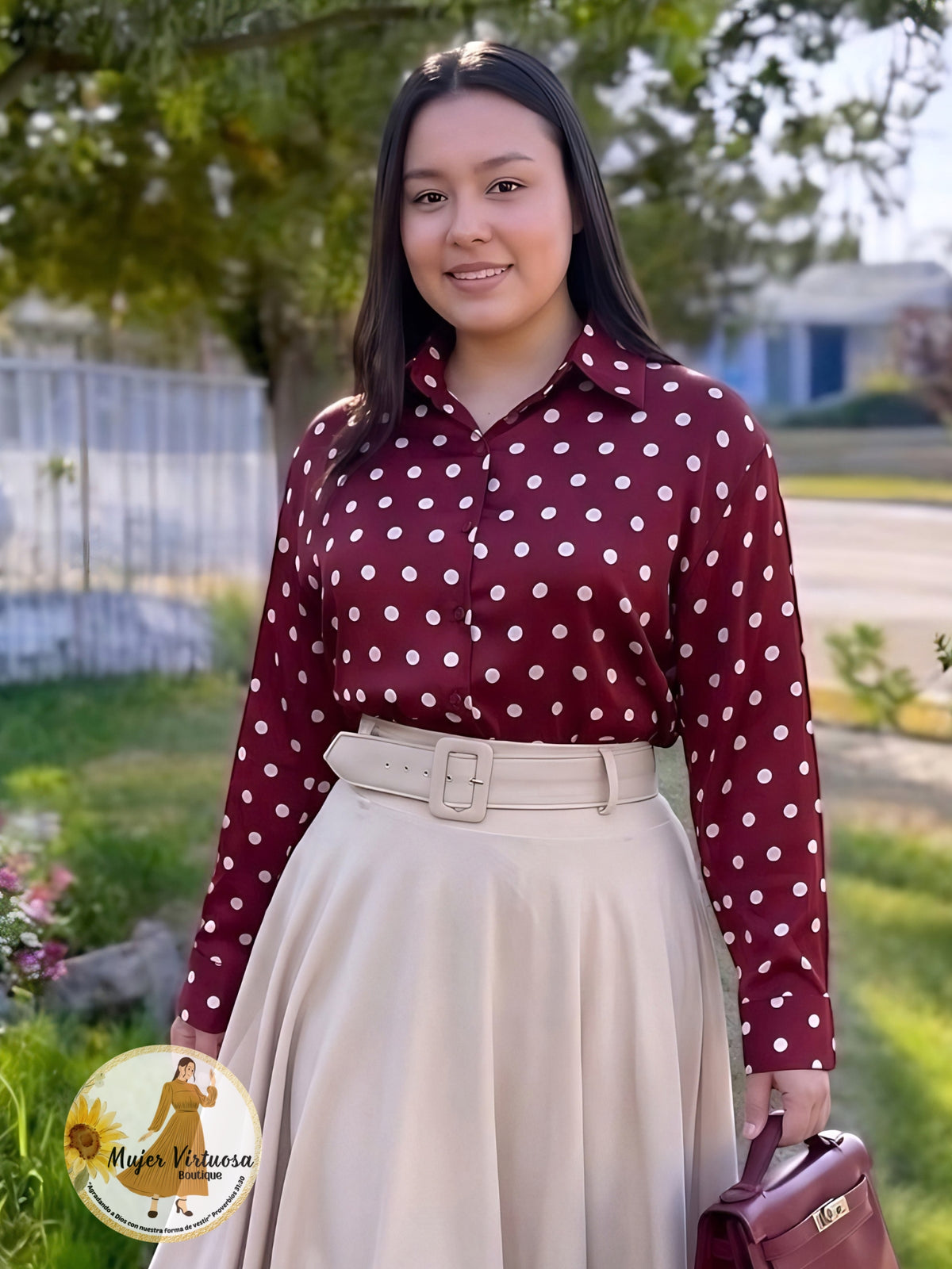 Burgundy Polka Dot Top