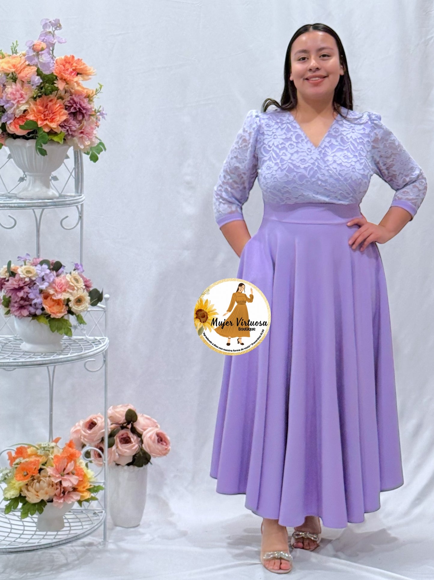 Débora Lilac Lace & Crepe Dress